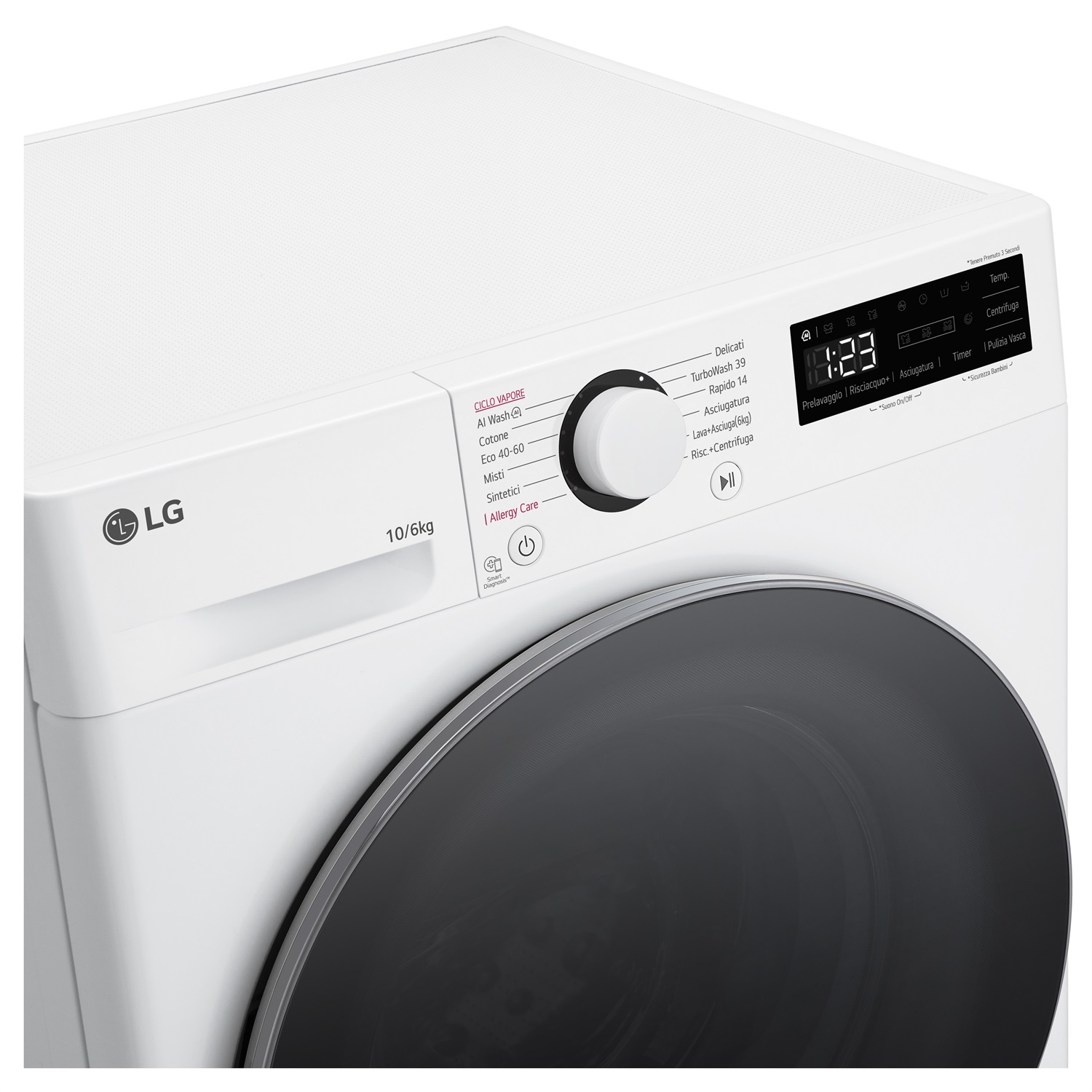 LG D4R5010TSWS Lavasciuga 10/6kg AI DD, TurboWash 360, Vapore, Eco Hybrid, Classe D, 1400 giri/min, Bianca