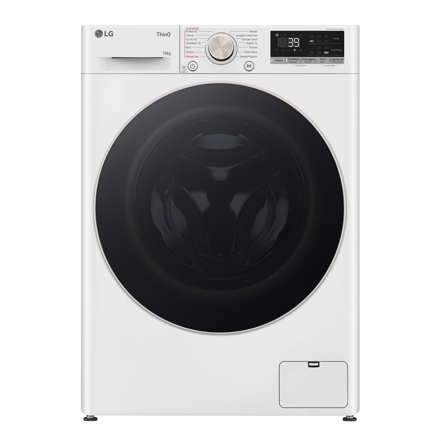 LG F4R7010TSWG Lavatrice 10kg AI DD, Classe A-10%, 1400 giri/min, TurboWash 360, Vapore, Wi-Fi, Libera installazione