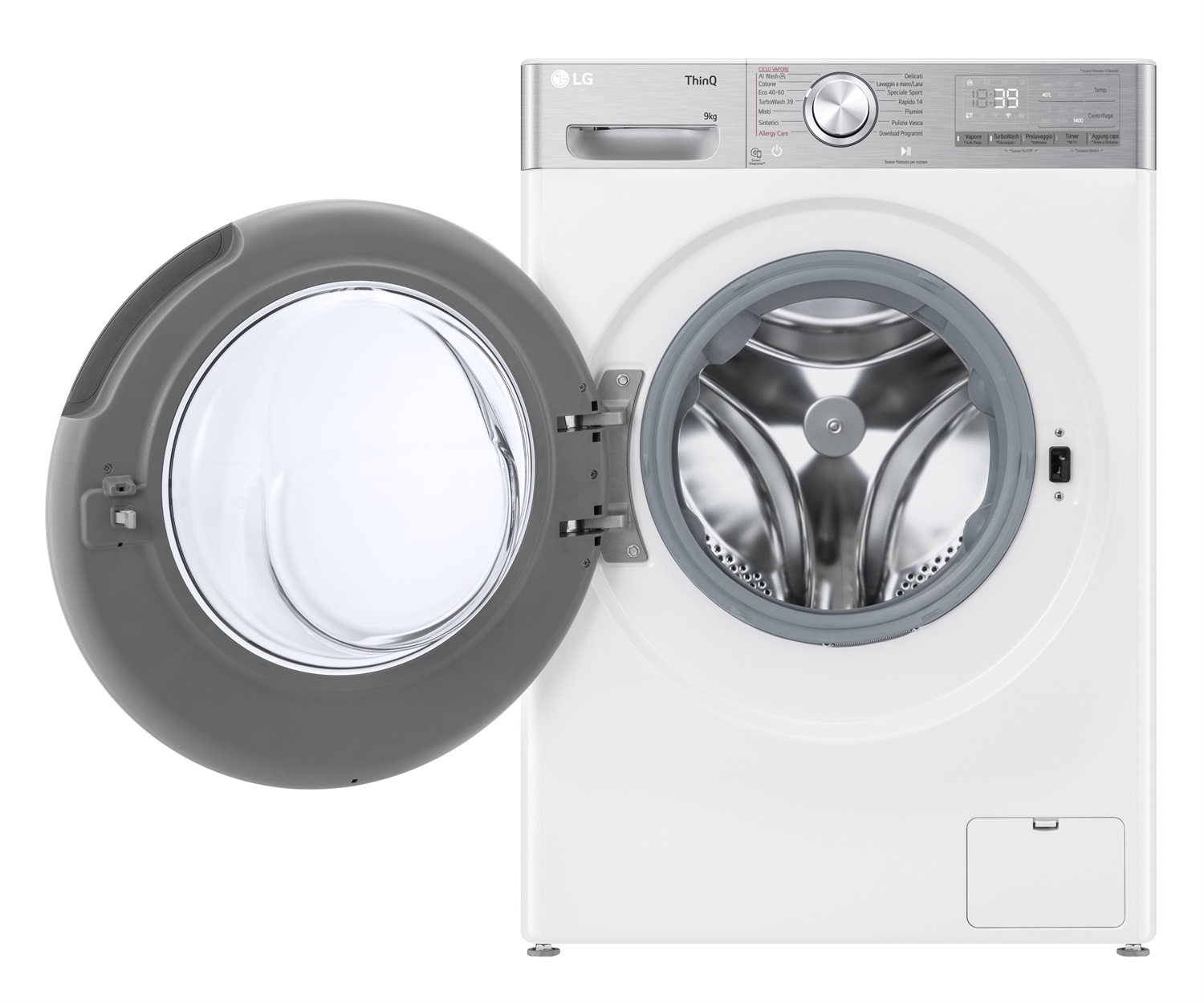 LG F4R9009TPWC Lavatrice 9kg AI DD, Classe A-40%, 1400 giri, TurboWash 360, Vapore, Wi-Fi, Caricamento Frontale, Bianca