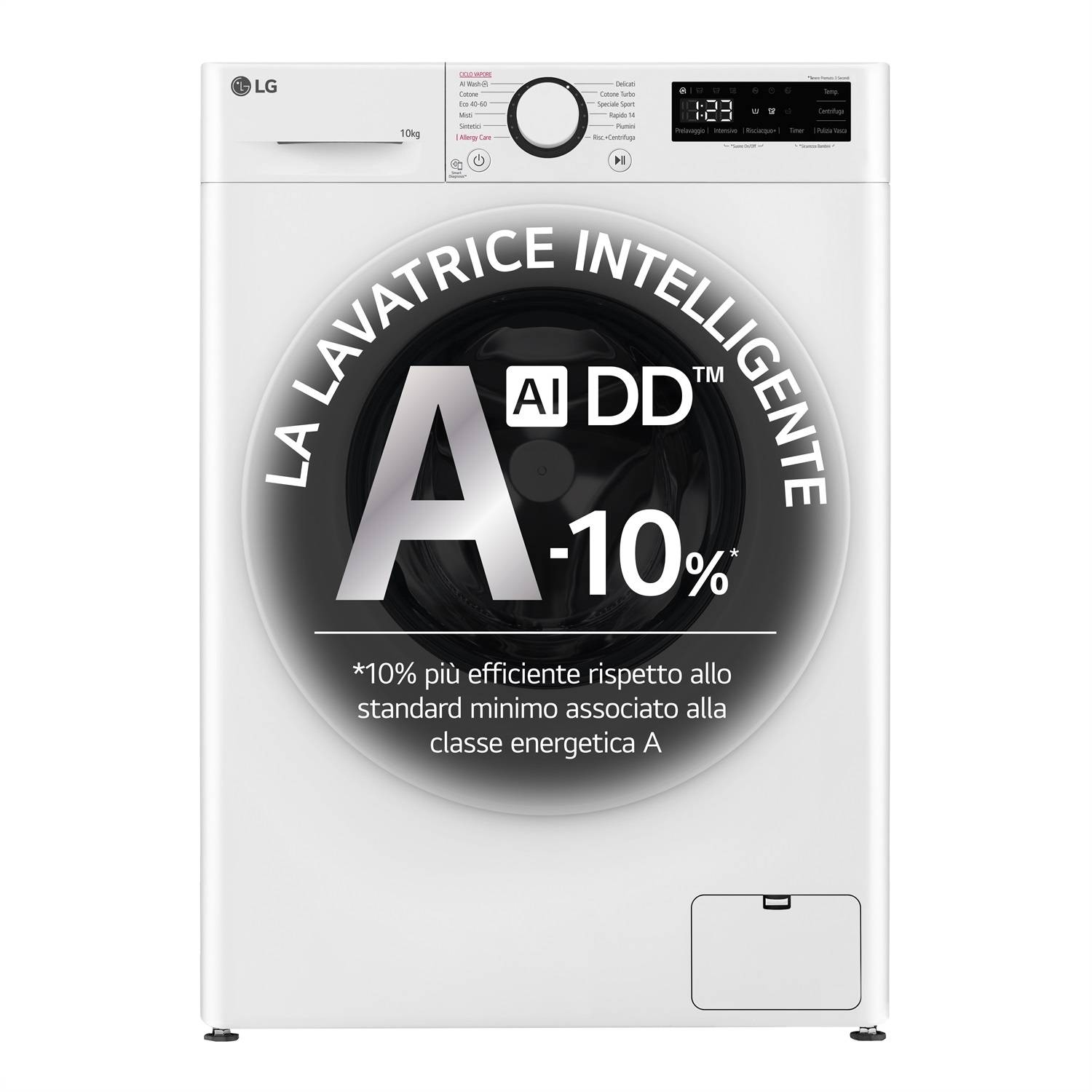 LG F4R3010NSWW Lavatrice 10kg AI DD™ con Lavaggio a Vapore Igienizzante, Classe A-10%, 1400 giri/min, Allergy Care