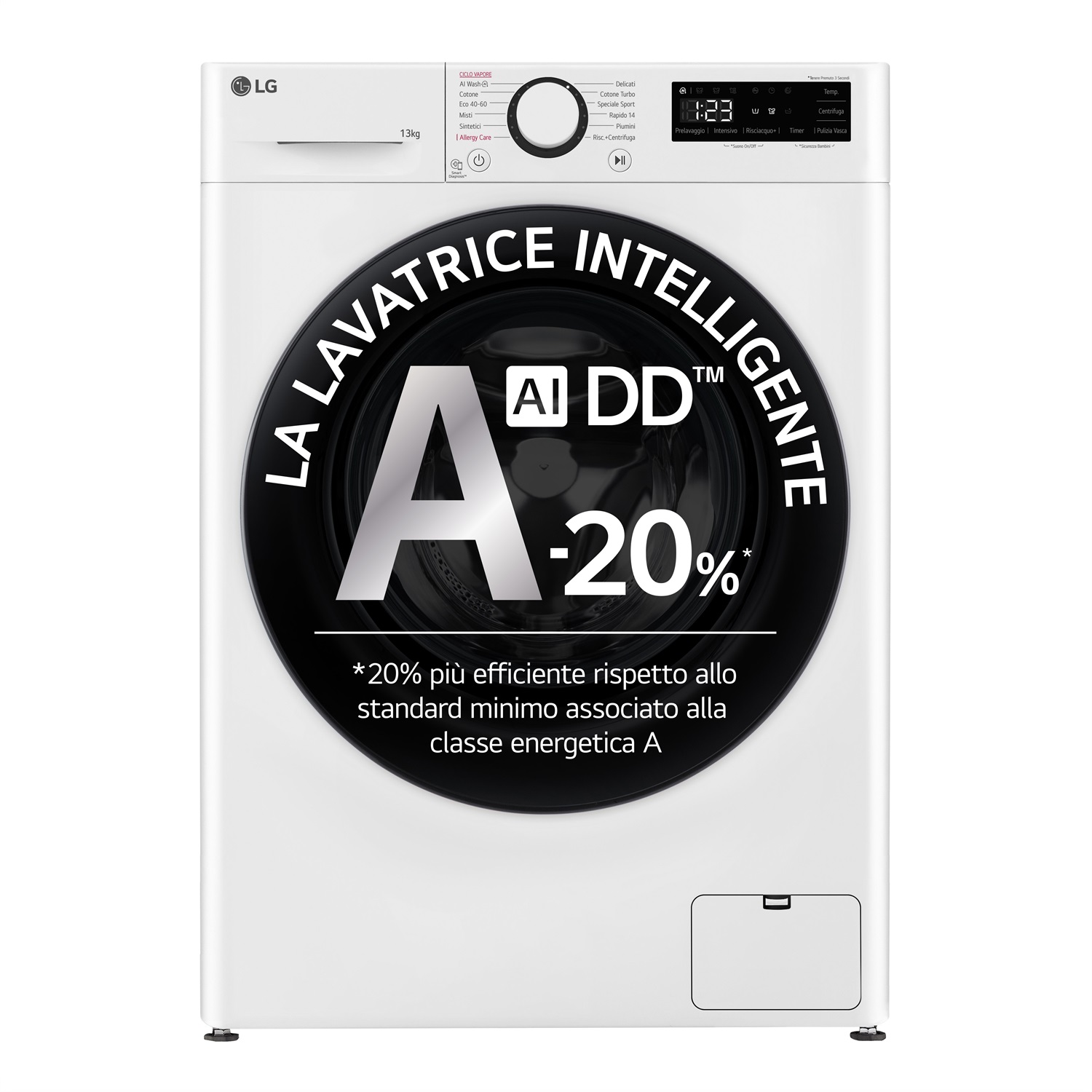 LG F4R3013NSWB Lavatrice 13kg AI DD, 1400 giri, Classe A, Lavaggio a Vapore, 12 Programmi, Funzione Aggiungi Indumento