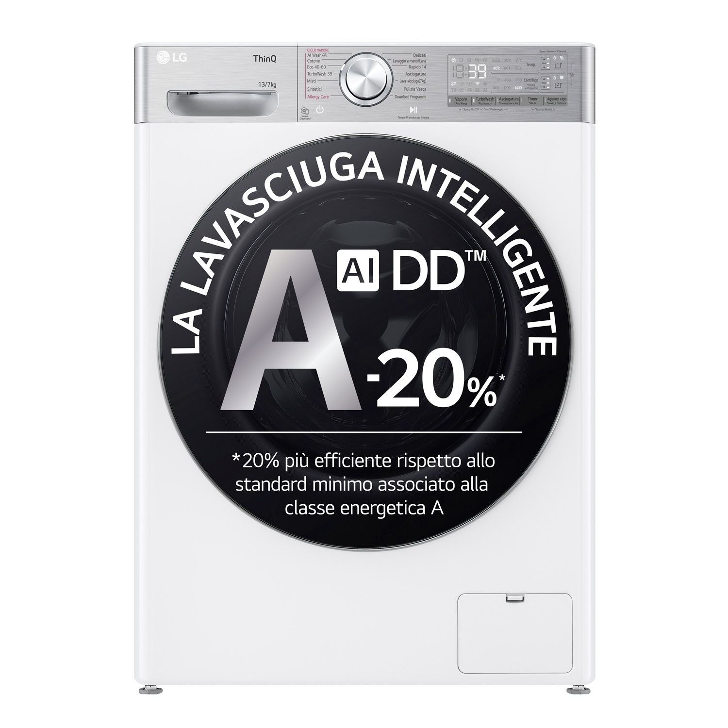 LG D4R9513TPWC Lavasciuga 13/7kg AI DD, Classe D, 1400 giri, TurboWash 360, Autodosaggio, Vapore Steam , Wi-Fi, Libera installazione