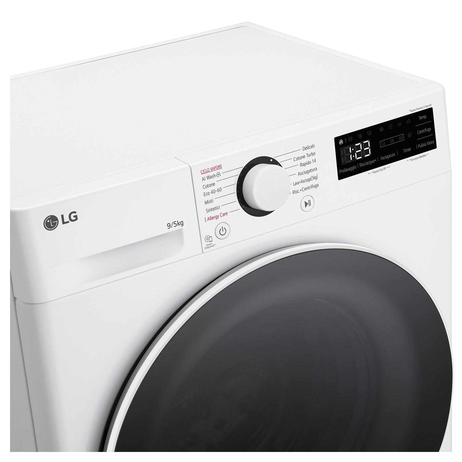 LG D2R5S09TSWW Lavasciuga Slim 9/5kg AI DD, Classe E, 1200 giri, TurboWash 360, Vapore, Caricamento frontale, Libera installazione, Bianco, Profondità 48 cm