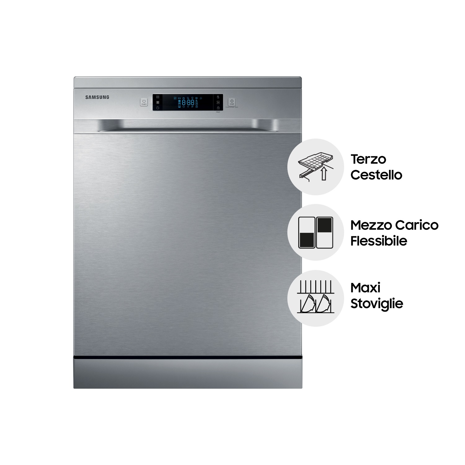 Samsung Lavastoviglie DW60M6050FS a Libera Installazione 60 cm, Acciaio Inox, Comandi a Scomparsa, Sensori Touch, Classe E