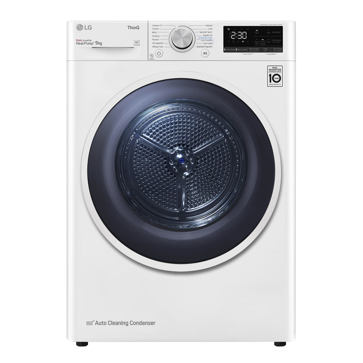 LG RH90V9AVHN Asciugatrice Smart a Pompa di Calore 9 kg, Classe A , Wi-Fi, DUAL Inverter, Libera Installazione, Bianco