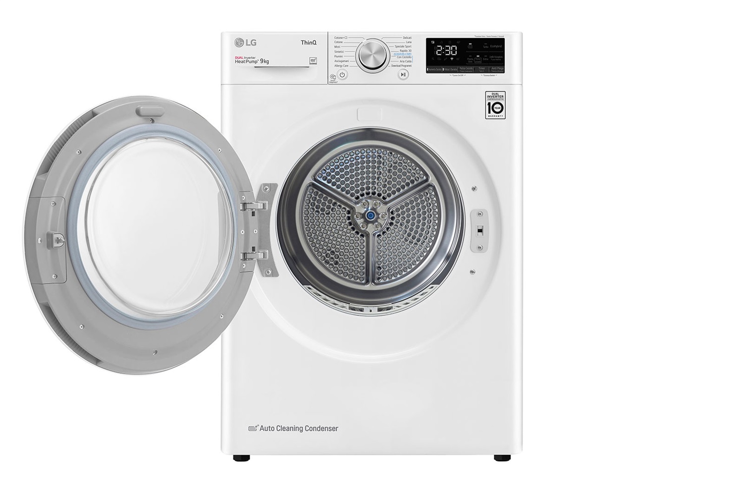 LG RH90V9AVHN Asciugatrice Smart a Pompa di Calore 9 kg, Classe A , Wi-Fi, DUAL Inverter, Libera Installazione, Bianco