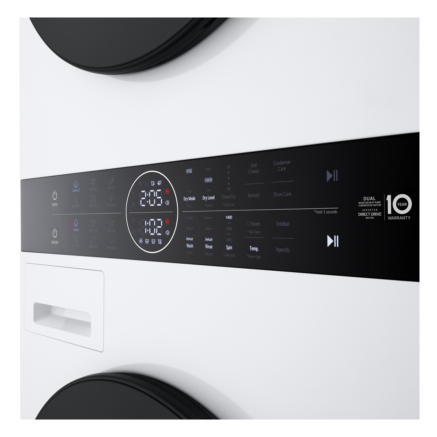 LG WashTower WT1210WWF Colonna Bucato 12 kg Lavatrice e 10 kg Asciugatrice, Classe A -10%/A , 1400 Giri/min, TurboWash360, Lavaggio a Vapore, Wi-Fi, Bianco