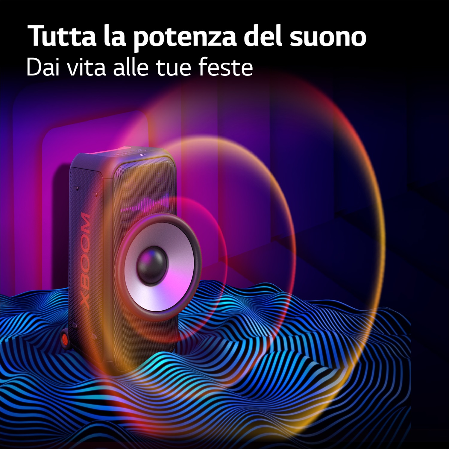 LG XBOOM XL7S - Cassa Bluetooth Portatile 250W con Woofer 8'', Illuminazione Dinamica, Karaoke Professionale, Resistente agli Schizzi (IPX4), Autonomia 20 ore, Maniglia e Rotelle, Nero