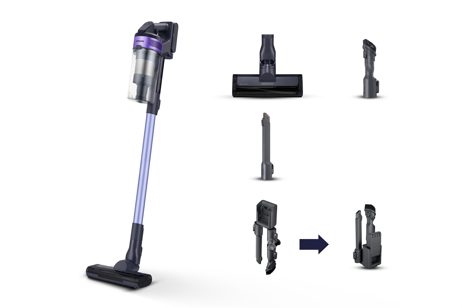 Samsung Aspirapolvere Senza Filo Jet 60 Turbo VS15A6031R4, Potenza 150W, Fino a 40 Minuti di Autonomia, Senza Sacco, Colore Nero/Violet