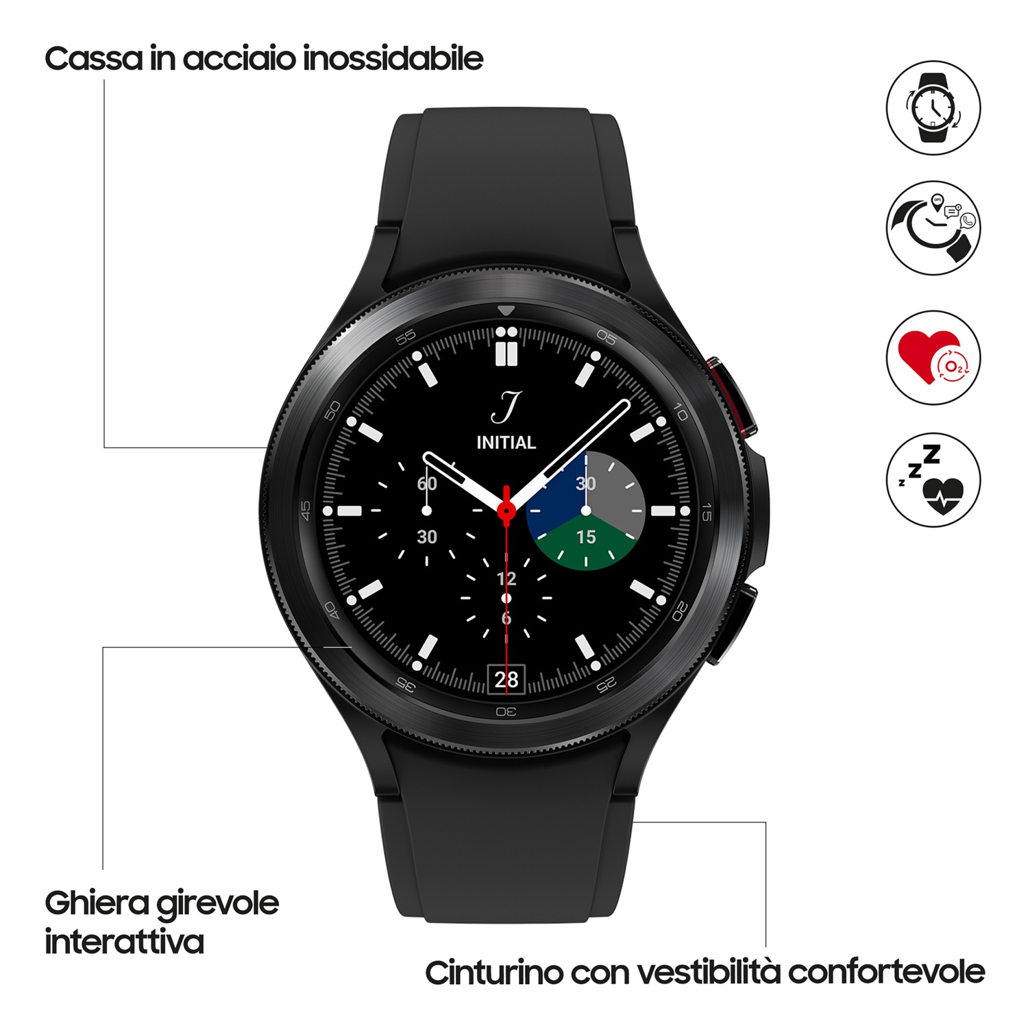 Samsung Galaxy Watch4 Classic Smartwatch 46mm Acciaio Inossidabile Ghiera Rotante GPS Wi-Fi Monitoraggio Benessere Fitness Tracker Nero