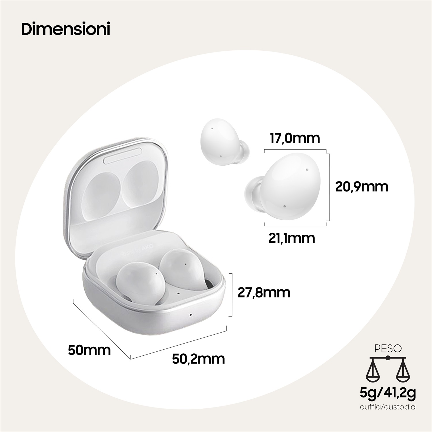 Samsung Galaxy Buds2 Cuffie True Wireless Bianche con Cancellazione Attiva Rumori, Custodia di Ricarica, Audio Bilanciato, Impermeabilità IPx2