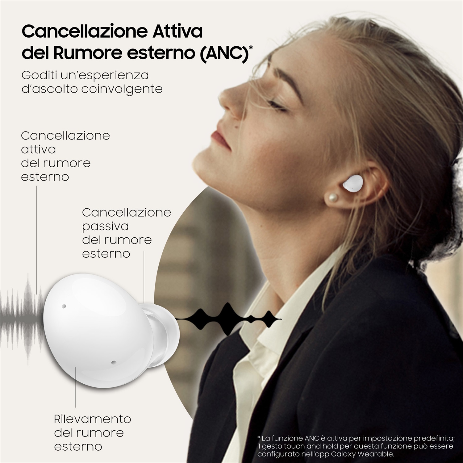 Samsung Galaxy Buds2 Cuffie True Wireless Bianche con Cancellazione Attiva Rumori, Custodia di Ricarica, Audio Bilanciato, Impermeabilità IPx2