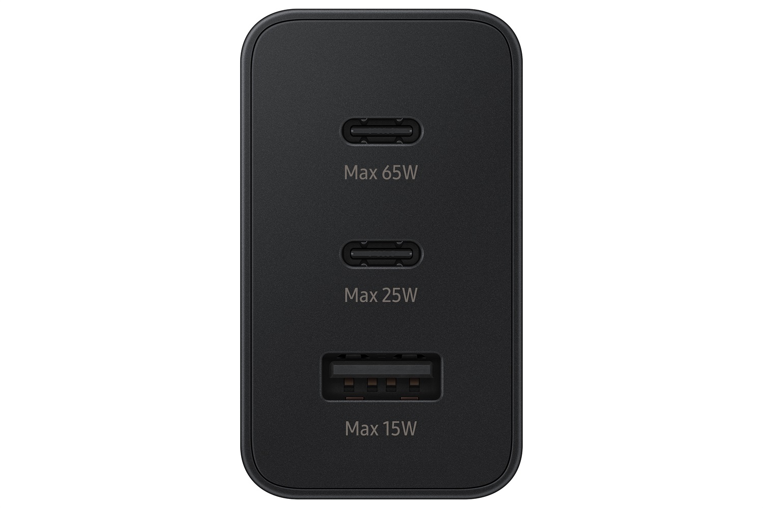 Samsung EP-T6530 Caricabatterie da rete 65W con 1x USB-A e 2x USB-C, Carica rapida per Smartphone e Tablet, Nero