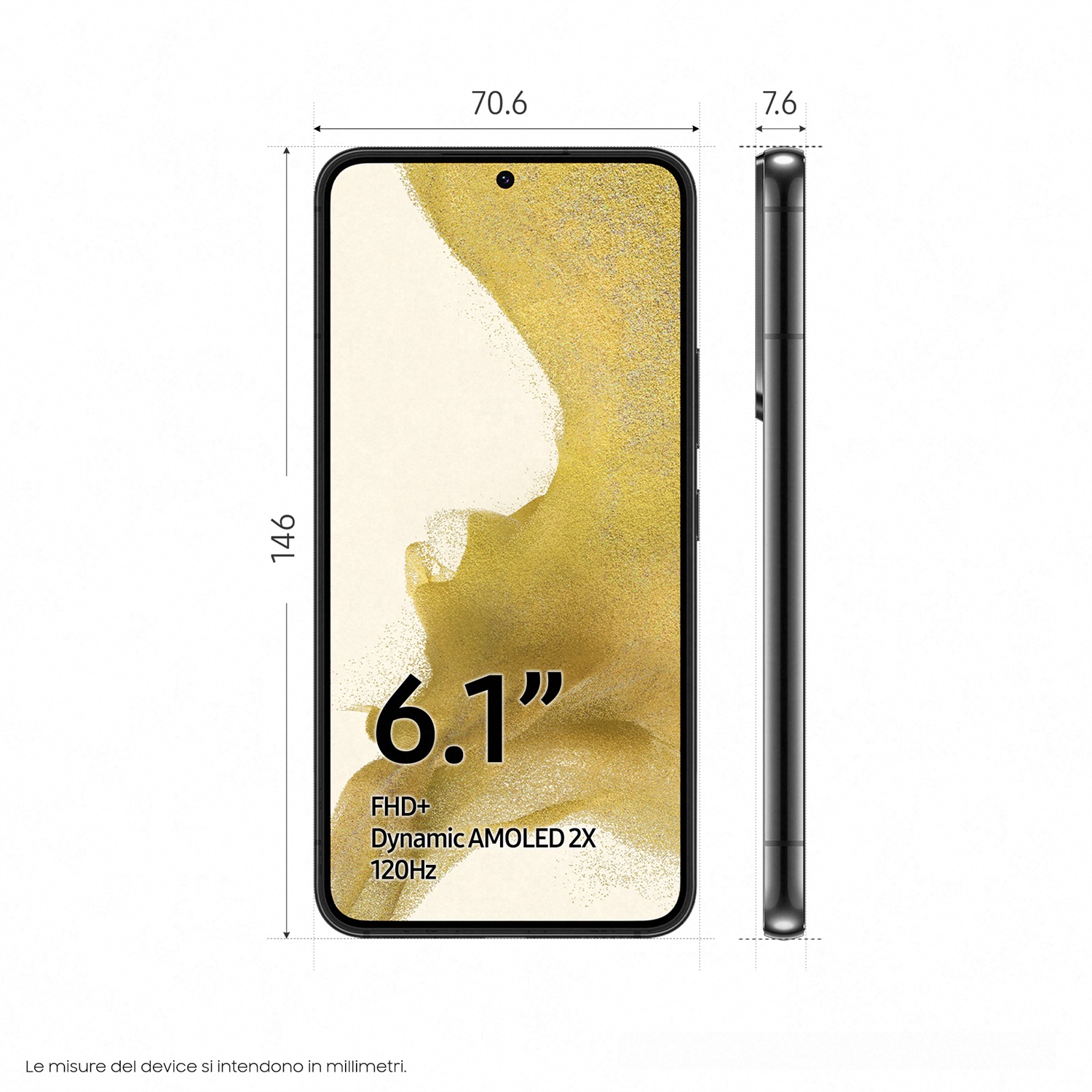 Samsung Galaxy S22 5G - 256 GB, 8 GB RAM, Display 6.1'' Dynamic AMOLED 2X, 4 fotocamere 50 Mpx, Batteria 3700 mAh, Dual SIM, Android, Phantom Black