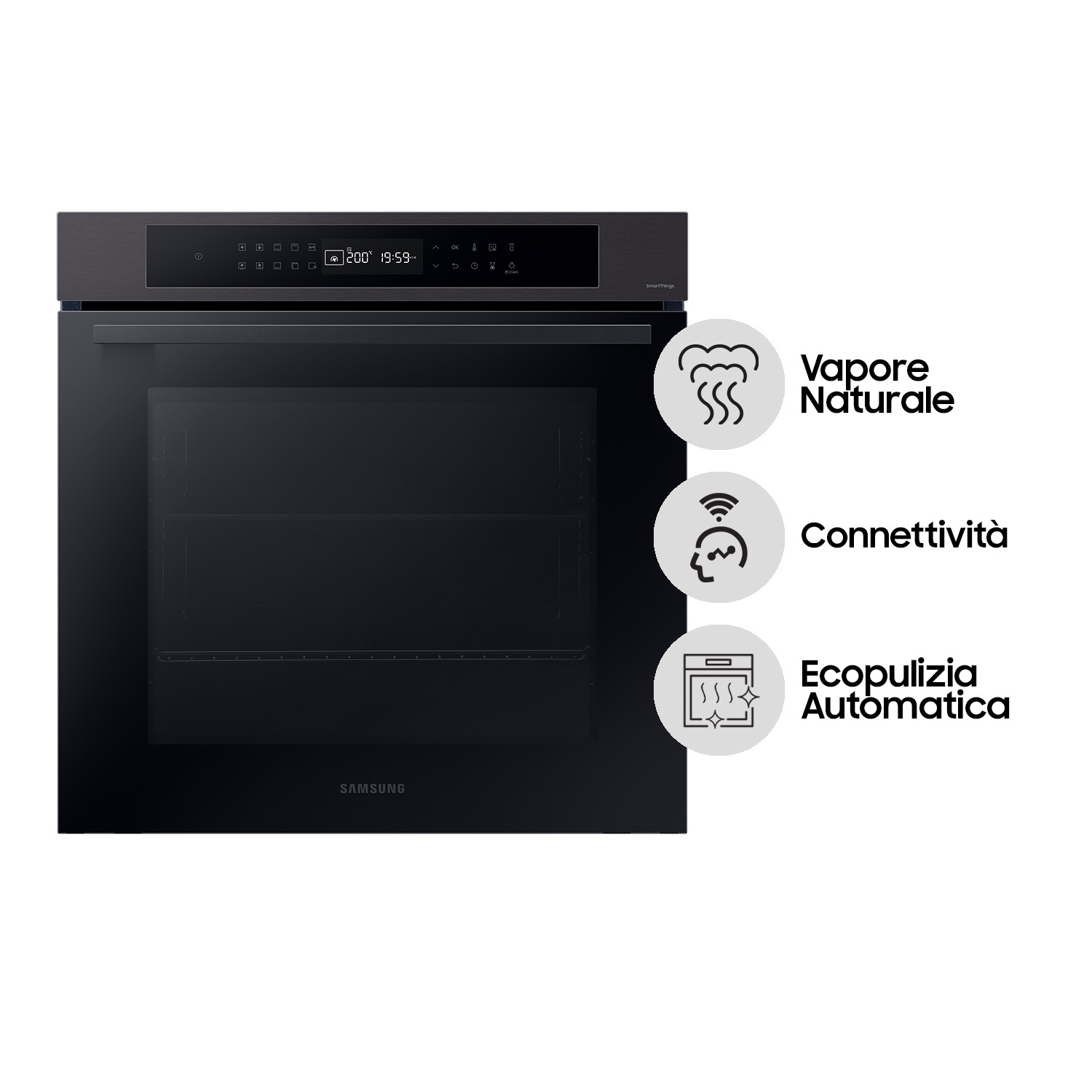 Samsung NV7B4040VBB/U5 Forno ad Incasso Multifunzione 76L A Nero Inox Wi-Fi con Vapore e Controllo Vocale