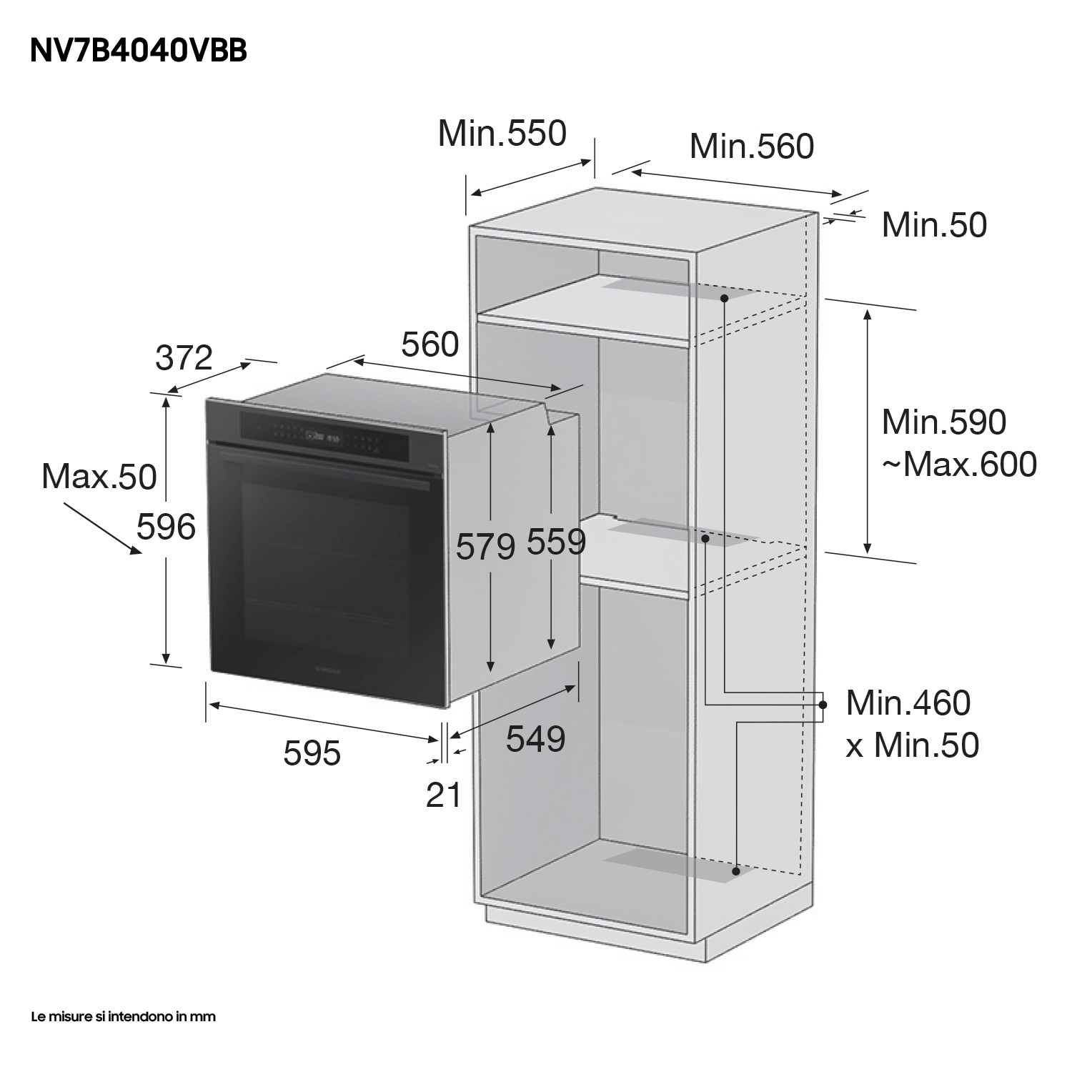 Samsung NV7B4040VBB/U5 Forno ad Incasso Multifunzione 76L A Nero Inox Wi-Fi con Vapore e Controllo Vocale