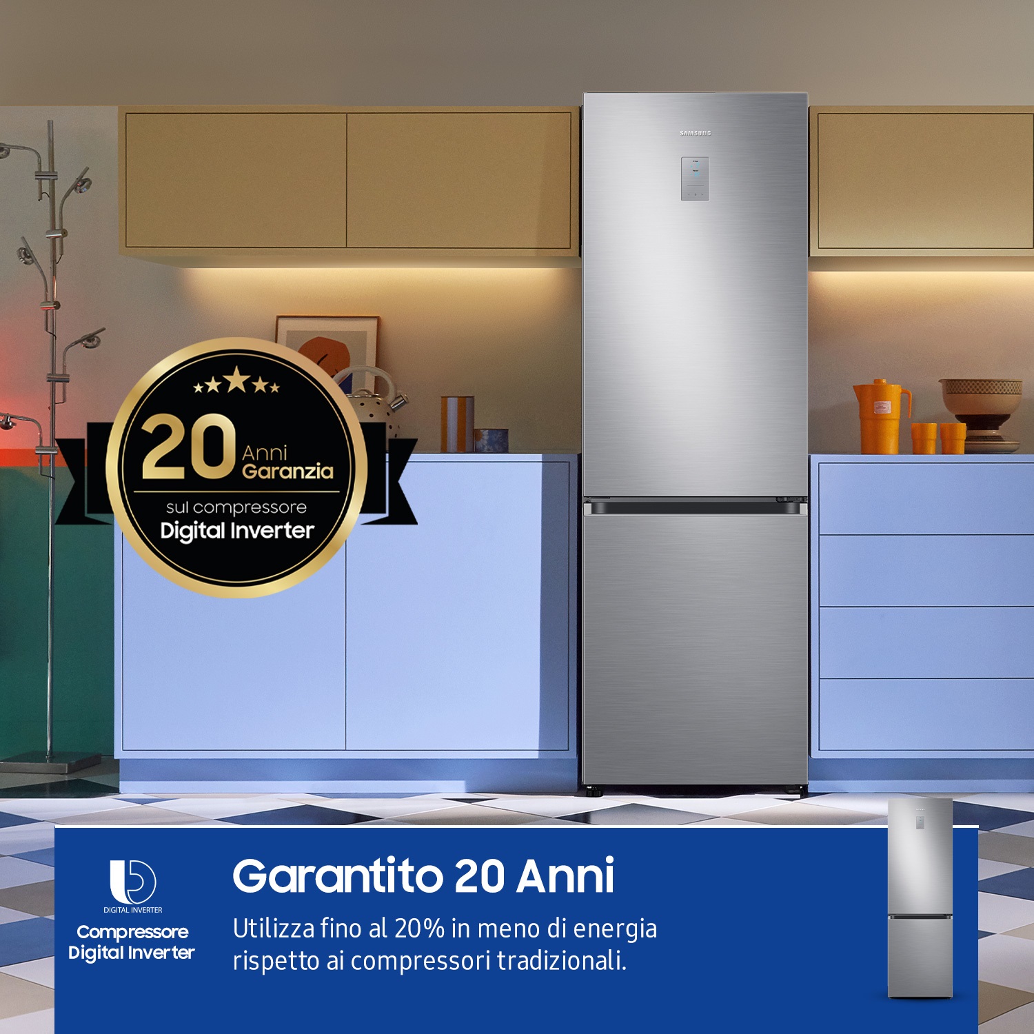 Samsung RB34C775CS9 Frigorifero Combinato EcoFlex AI 1.85m 344L Classe C Acciaio Inossidabile con Wi-Fi e Total No Frost