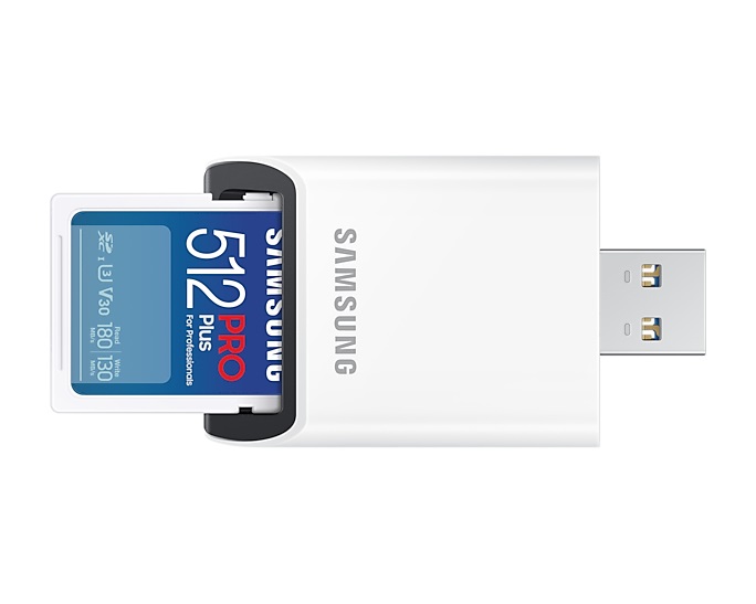 Samsung PRO Plus MB-SD512SB/WW - Scheda SD 512 GB SDXC UHS-I U3, 180 MB/s lettura, 130 MB/s scrittura, compatibile con fotocamere e droni, include lettore di schede USB