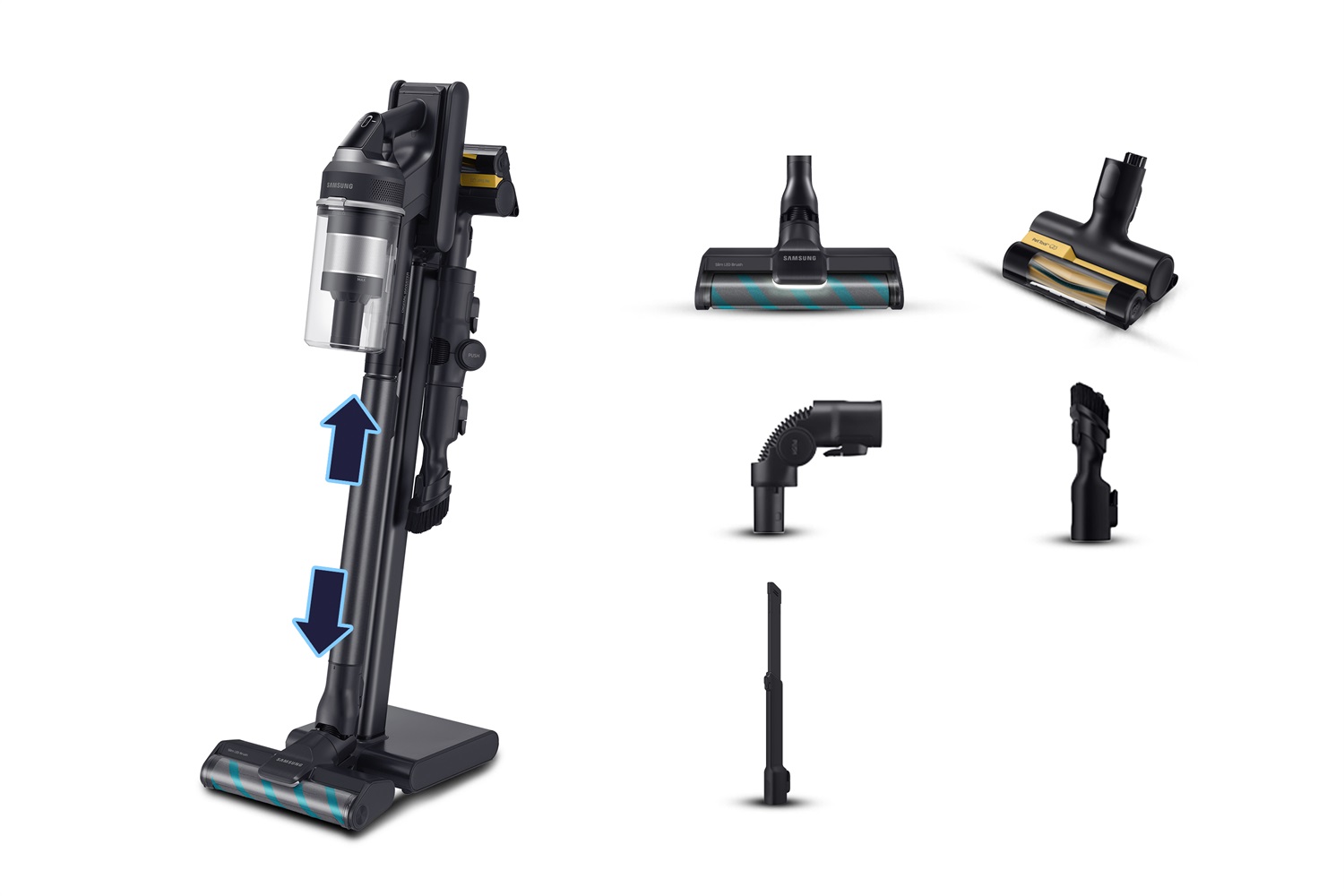 Samsung Aspirapolvere senza filo Jet™ 95 Multi Extra 210W VS20C955CTK - Scopa Elettrica 2 in 1, Senza Sacco, Nero, Fino a 120 Min di Autonomia