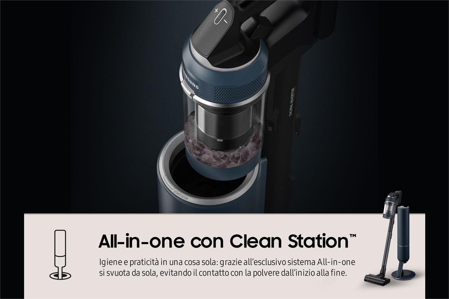 Samsung Aspirapolvere senza filo BESPOKE Jet™ Plus pro extra 210W - Fino a 120 Min di Autonomia, Clean Station, Midnight Blue