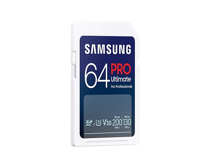 Samsung PRO Ultimate Scheda SD 64 GB SDXC UHS-I U3 - 200 MB/s Lettura, 130 MB/s Scrittura, Compatibile con Fotocamera e Drone