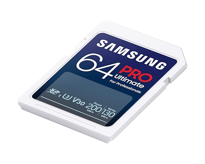 Samsung PRO Ultimate Scheda SD 64 GB SDXC UHS-I U3 - 200 MB/s Lettura, 130 MB/s Scrittura, Compatibile con Fotocamera e Drone
