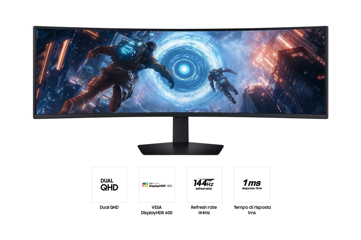 Samsung Monitor Gaming Odyssey G9 S49FG912EU - Curvo 49'' DQHD 5120x1440, 144Hz, 1ms, FreeSync Premium Pro, HDR 600