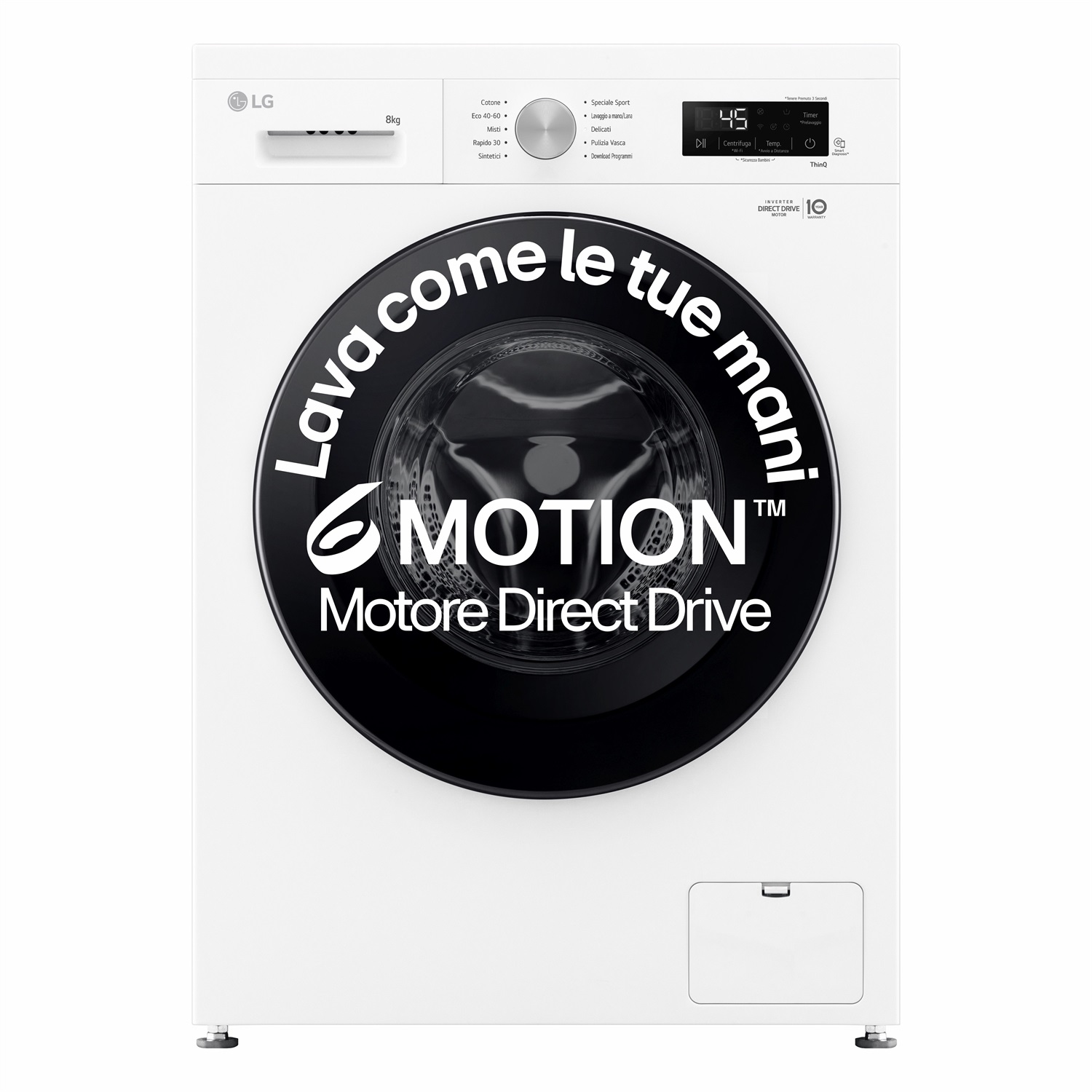 LG F4NX1008NWK Lavatrice Frontale 8kg, Classe A, 1400 giri, 10 Programmi, 6 Motion, Allergy Care, Profondità 55 cm, Ivory White