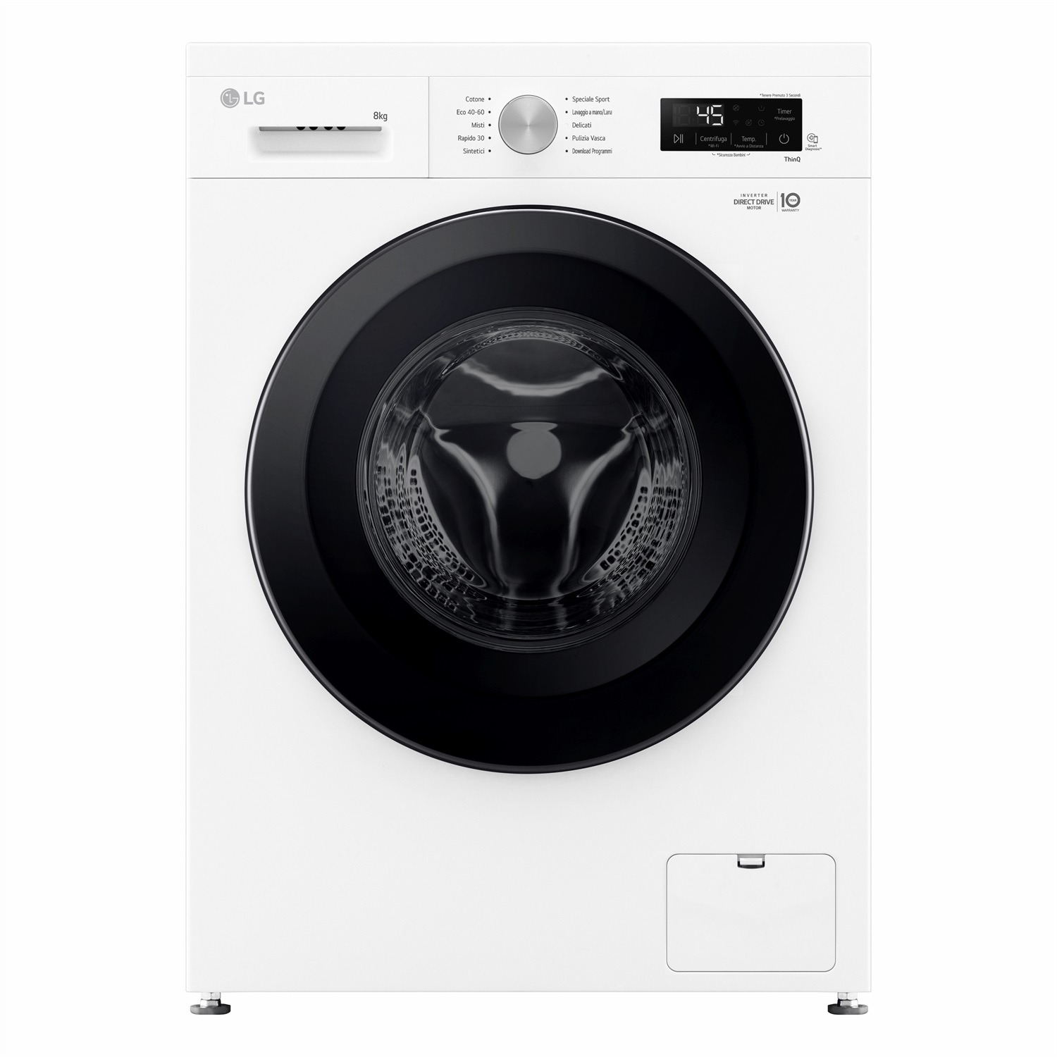 LG F4NX1008NWK Lavatrice Frontale 8kg, Classe A, 1400 giri, 10 Programmi, 6 Motion, Allergy Care, Profondità 55 cm, Ivory White