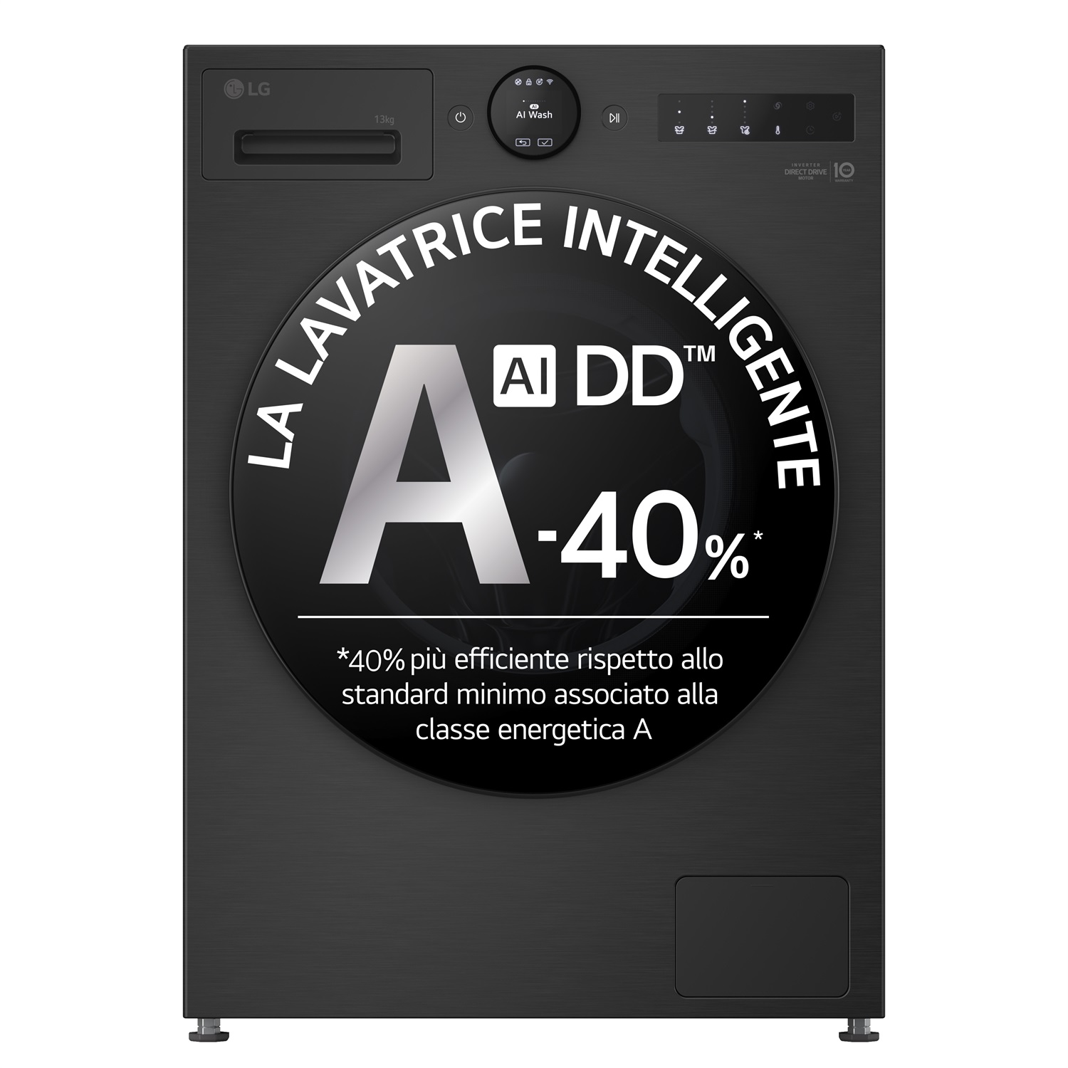 LG F4X7013TBB Lavatrice 13kg AI DD™ Nero Opaco, Classe A-40%, 1400 giri/min, Caricamento Frontale, Wi-Fi, TurboWash