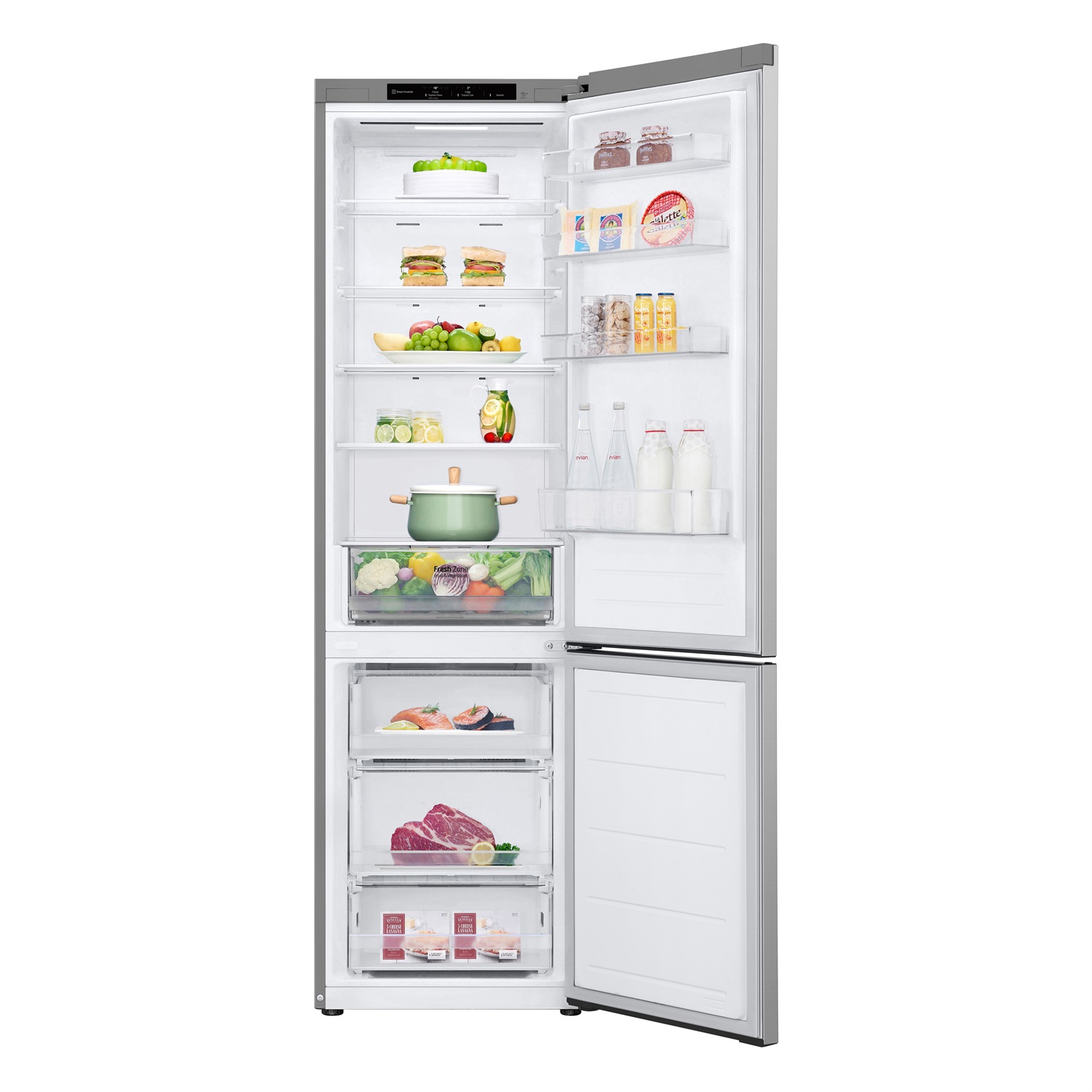 LG GBV22L0EPY Frigorifero Combinato 387L Classe E Total No Frost, Door Cooling, Linear Cooling, Smart Diagnosis, Design con Porte Piatte, Apertura Porte a Filo Muro, Prime Silver