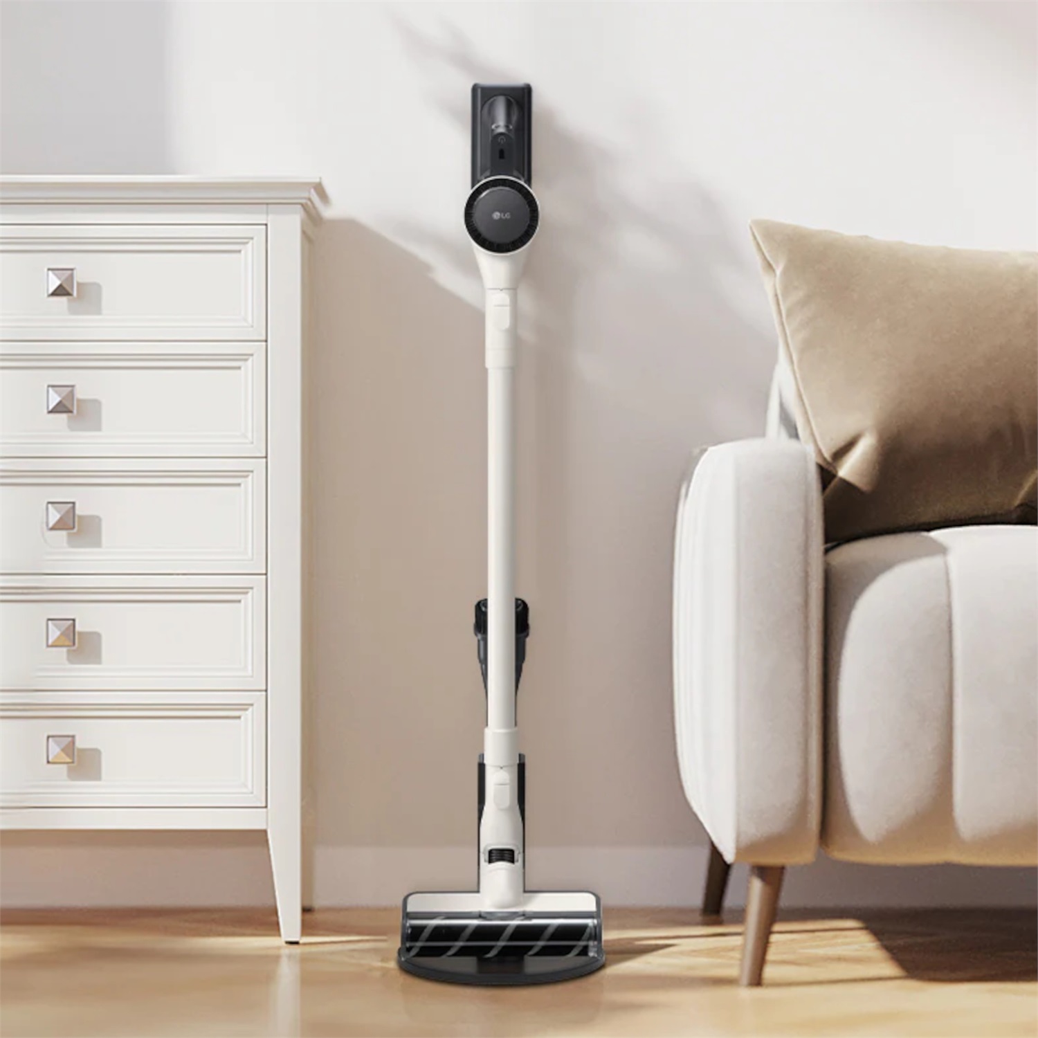 LG CordZero A9 Air - Aspirapolvere senza Fili 150W, Autonomia 40 min, Spazzola Parquet, 2 Accessori, Autoportante, Corpo Leggero 1,97kg, Calming Beige, Filtro HEPA