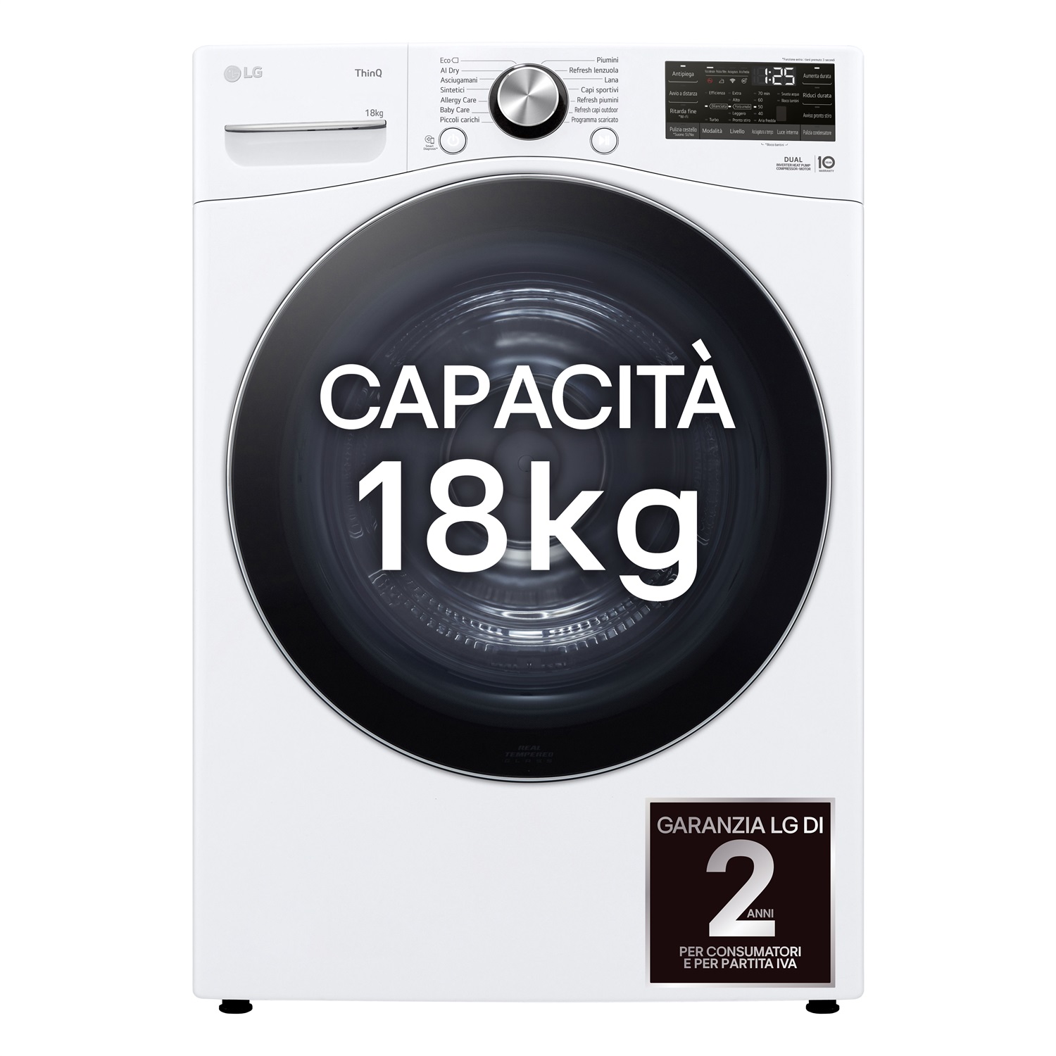 LG RH18U8AVCW Asciugatrice 18kg Pompa di Calore DUAL Inverter Classe A , Motore Direct Drive, AI Dry, Wi-Fi, Condensatore Autopulente, Libera Installazione, Bianca