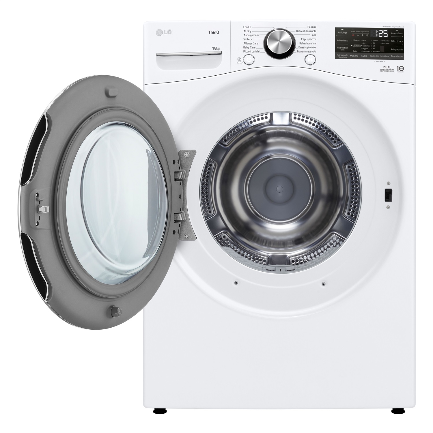 LG RH18U8AVCW Asciugatrice 18kg Pompa di Calore DUAL Inverter Classe A , Motore Direct Drive, AI Dry, Wi-Fi, Condensatore Autopulente, Libera Installazione, Bianca
