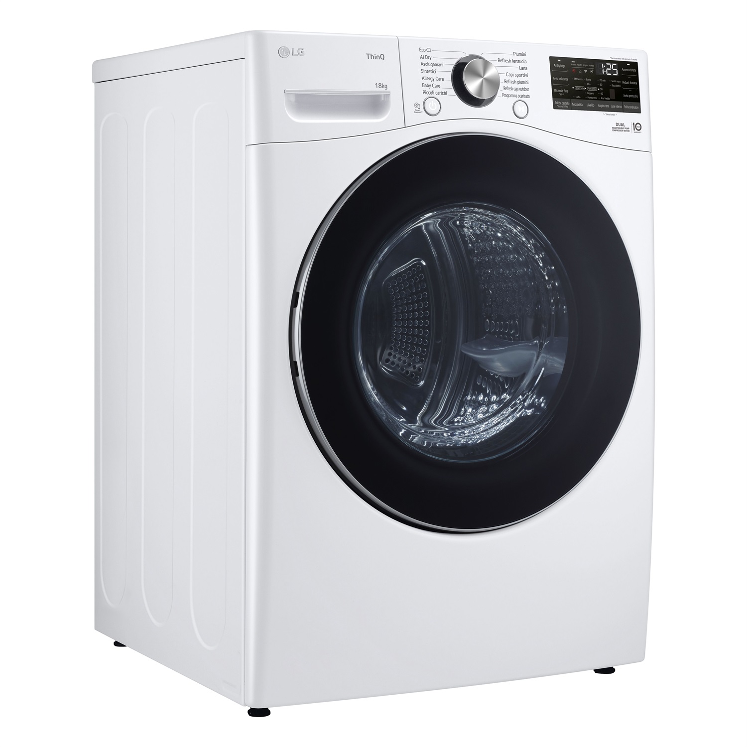 LG RH18U8AVCW Asciugatrice 18kg Pompa di Calore DUAL Inverter Classe A , Motore Direct Drive, AI Dry, Wi-Fi, Condensatore Autopulente, Libera Installazione, Bianca