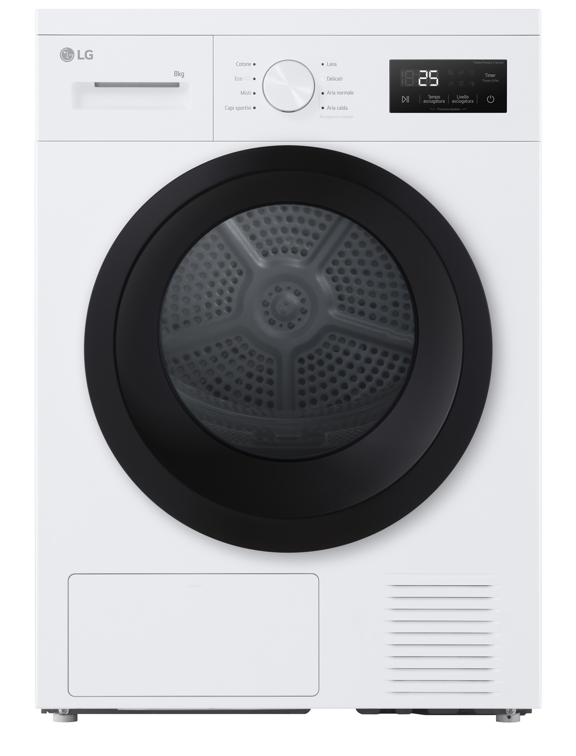 LG RNA1008NWK Asciugatrice 8 kg Pompa di calore Libera installazione Classe D - 8 programmi, 3 livelli di asciugatura, Sensore asciugatura, Illuminazione interna