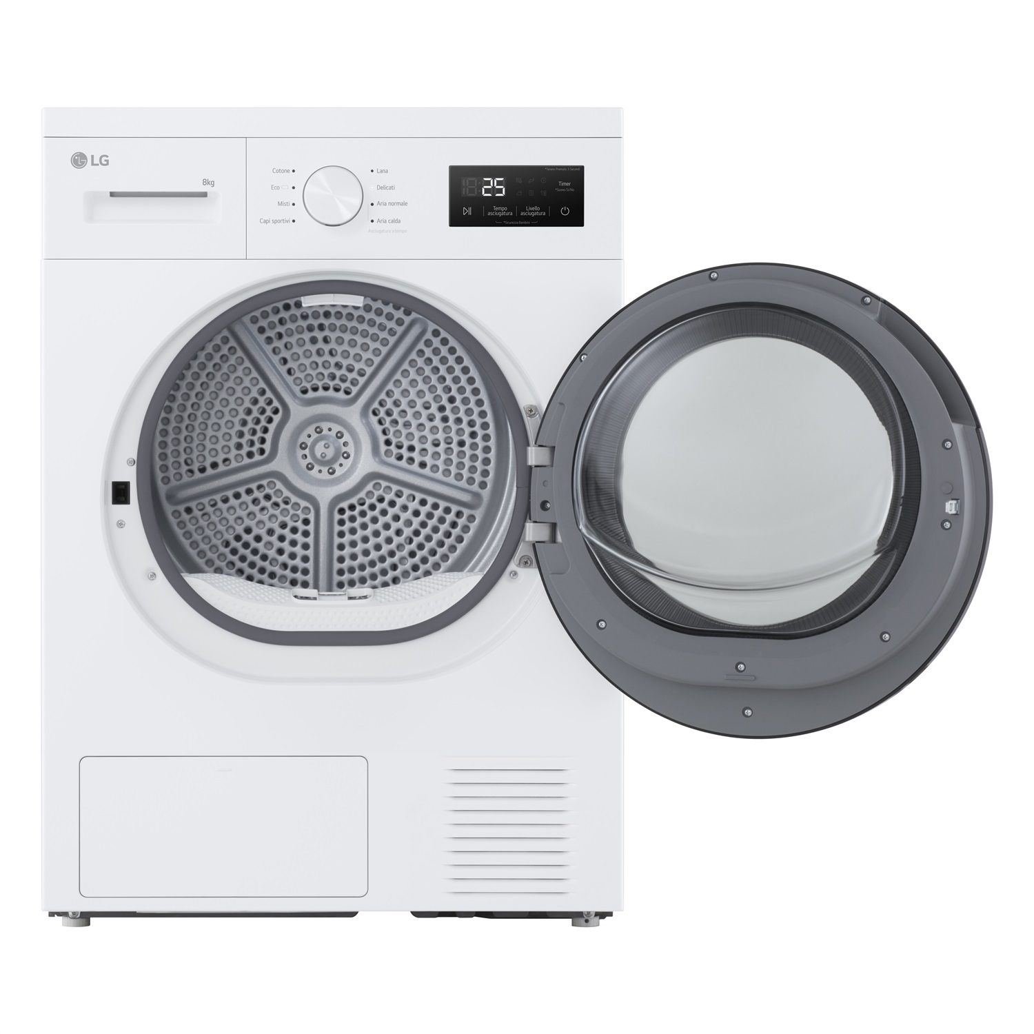 LG RNA1008NWK Asciugatrice 8 kg Pompa di calore Libera installazione Classe D - 8 programmi, 3 livelli di asciugatura, Sensore asciugatura, Illuminazione interna