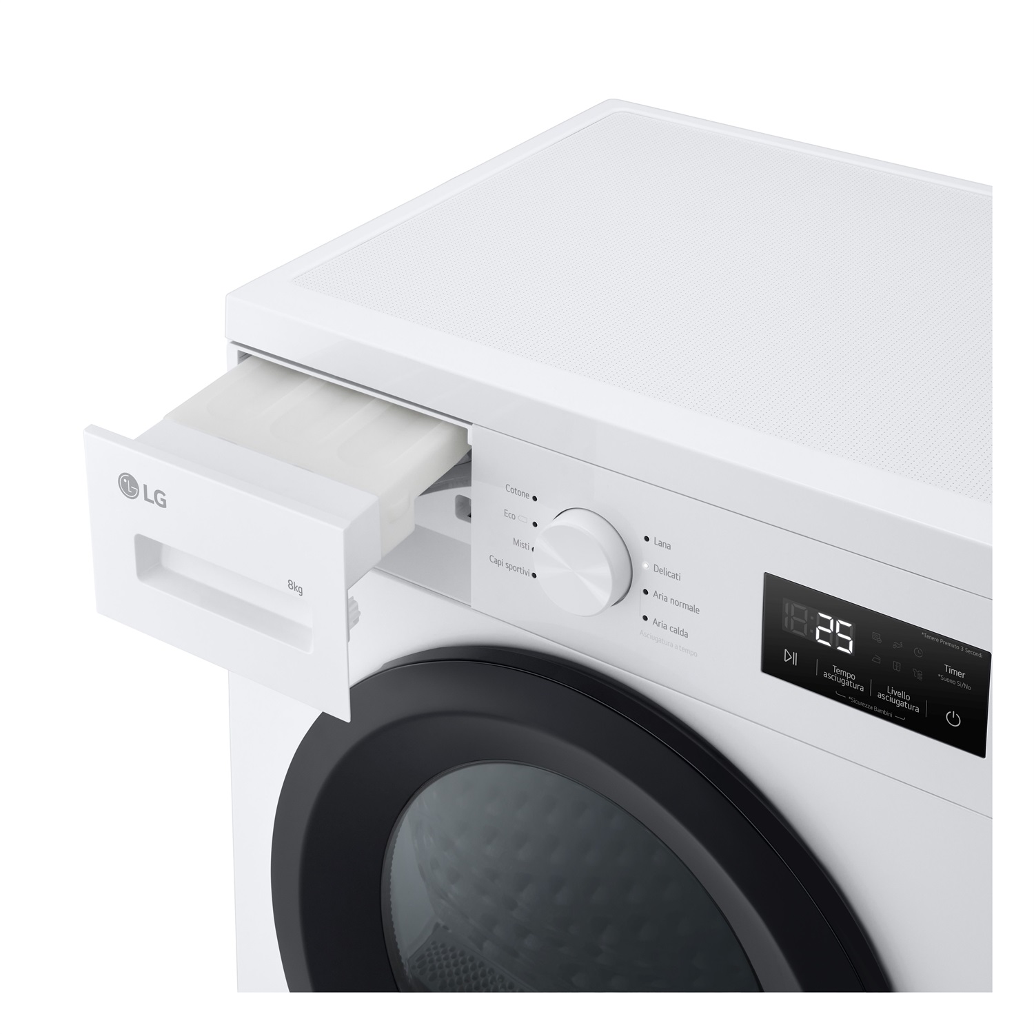 LG RNA1008NWK Asciugatrice 8 kg Pompa di calore Libera installazione Classe D - 8 programmi, 3 livelli di asciugatura, Sensore asciugatura, Illuminazione interna