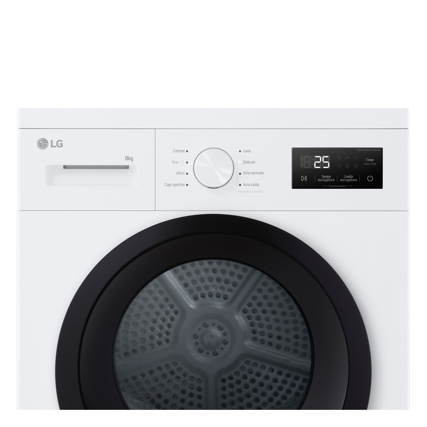 LG RNA1008NWK Asciugatrice 8 kg Pompa di calore Libera installazione Classe D - 8 programmi, 3 livelli di asciugatura, Sensore asciugatura, Illuminazione interna