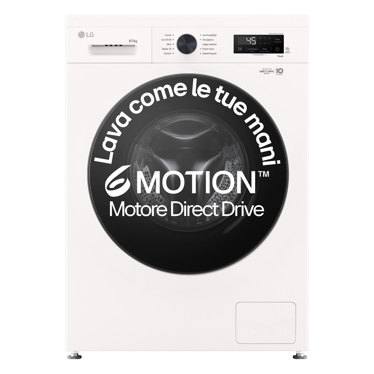 LG W4NX1085NWB Lavasciuga 8/5kg Serie X1, Classe A/E, 1400 Giri, Wi-Fi, 6 Motion Direct Drive, Allergy Care, Libera Installazione, Bianca