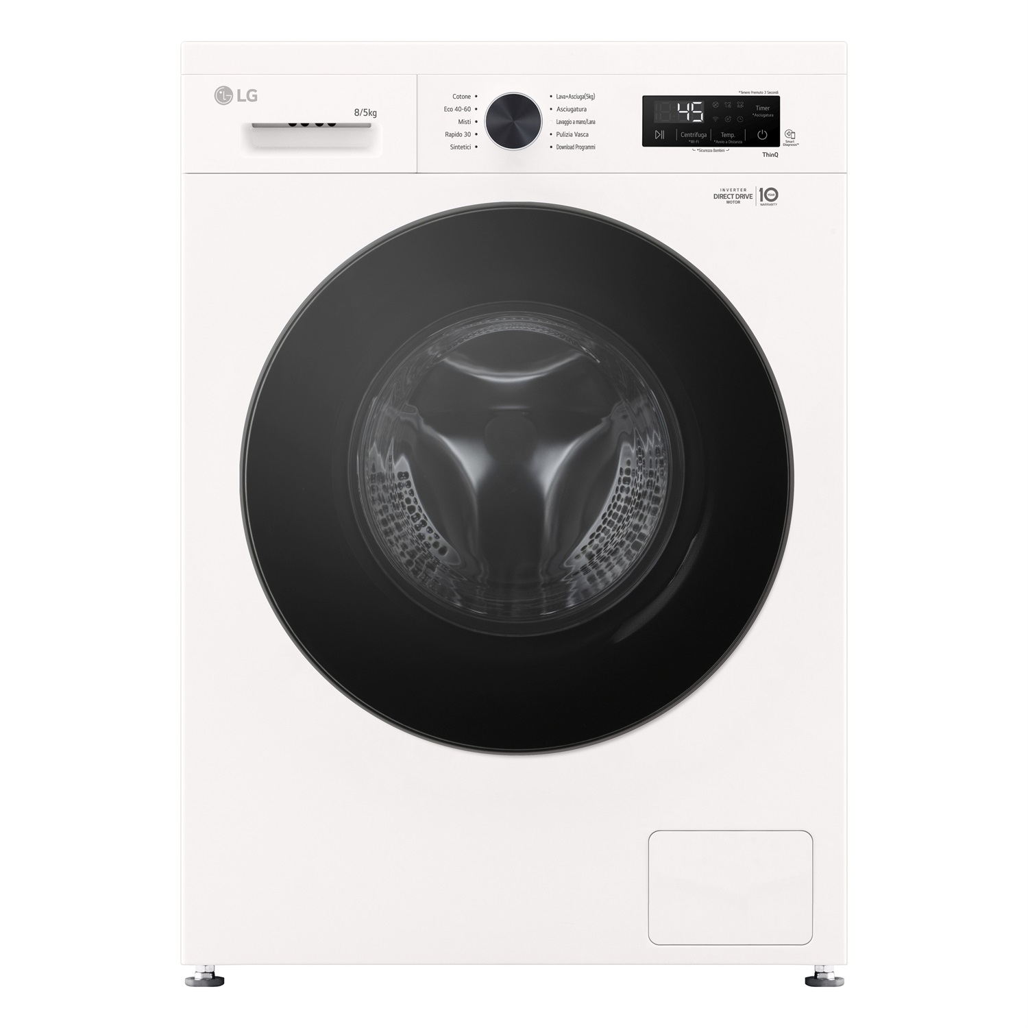LG W4NX1085NWB Lavasciuga 8/5kg Serie X1, Classe A/E, 1400 Giri, Wi-Fi, 6 Motion Direct Drive, Allergy Care, Libera Installazione, Bianca