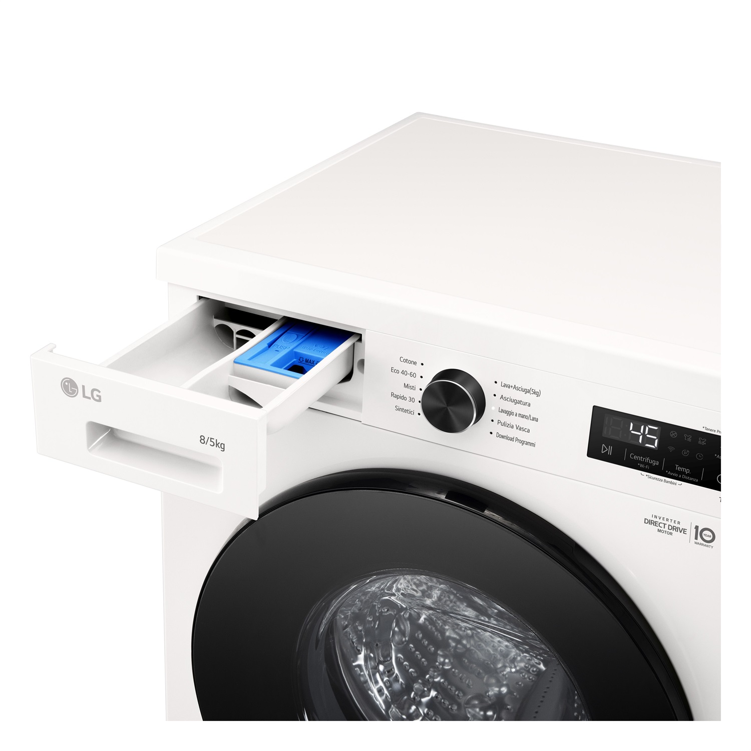 LG W4NX1085NWB Lavasciuga 8/5kg Serie X1, Classe A/E, 1400 Giri, Wi-Fi, 6 Motion Direct Drive, Allergy Care, Libera Installazione, Bianca