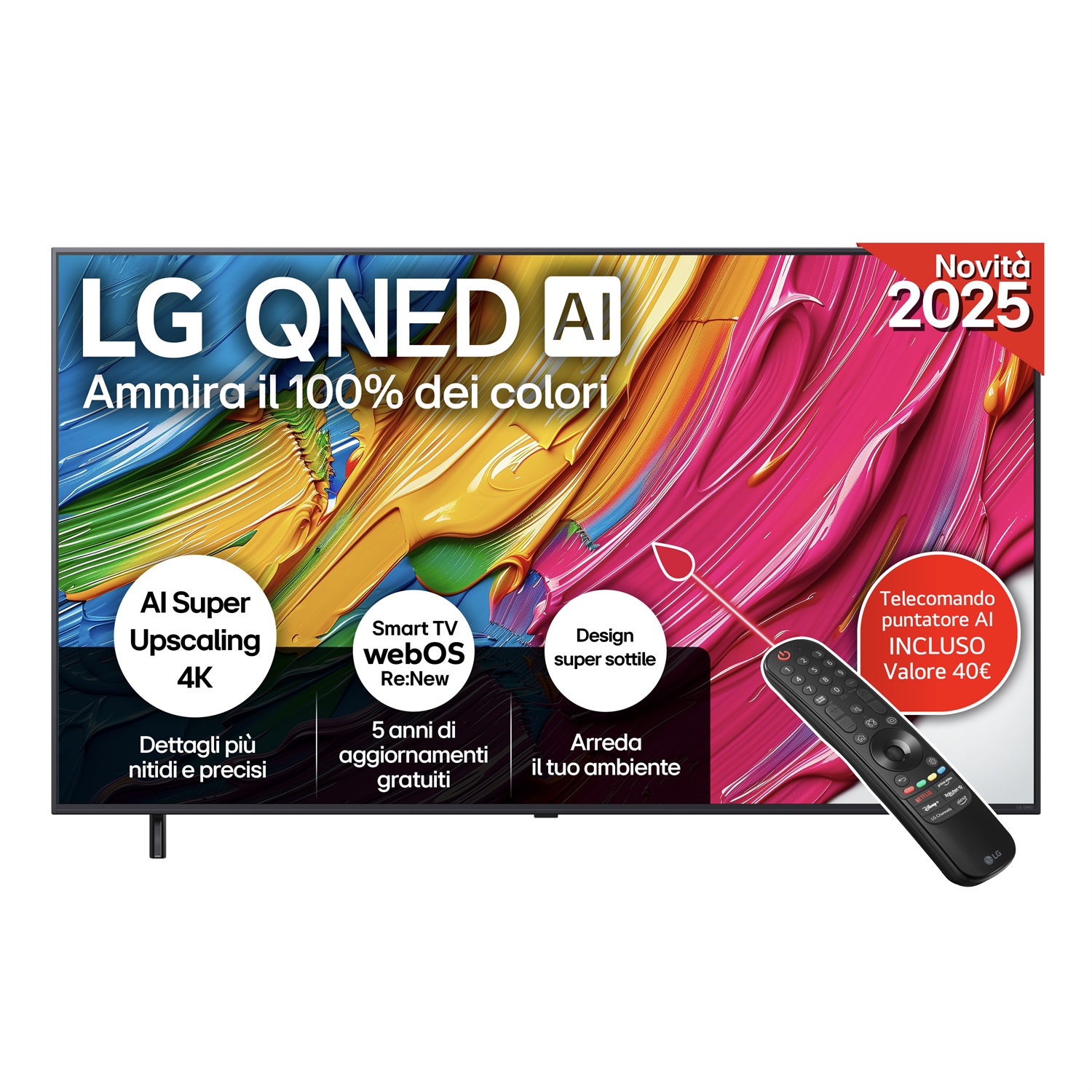 LG QNED AI 65QNED80A6A Smart TV 65'' 4K Ultra HD, Processore α7 Gen8, Dynamic QNED Color, HDR10, 20W Audio, 3 HDMI, Game Optimizer, WebOS 25