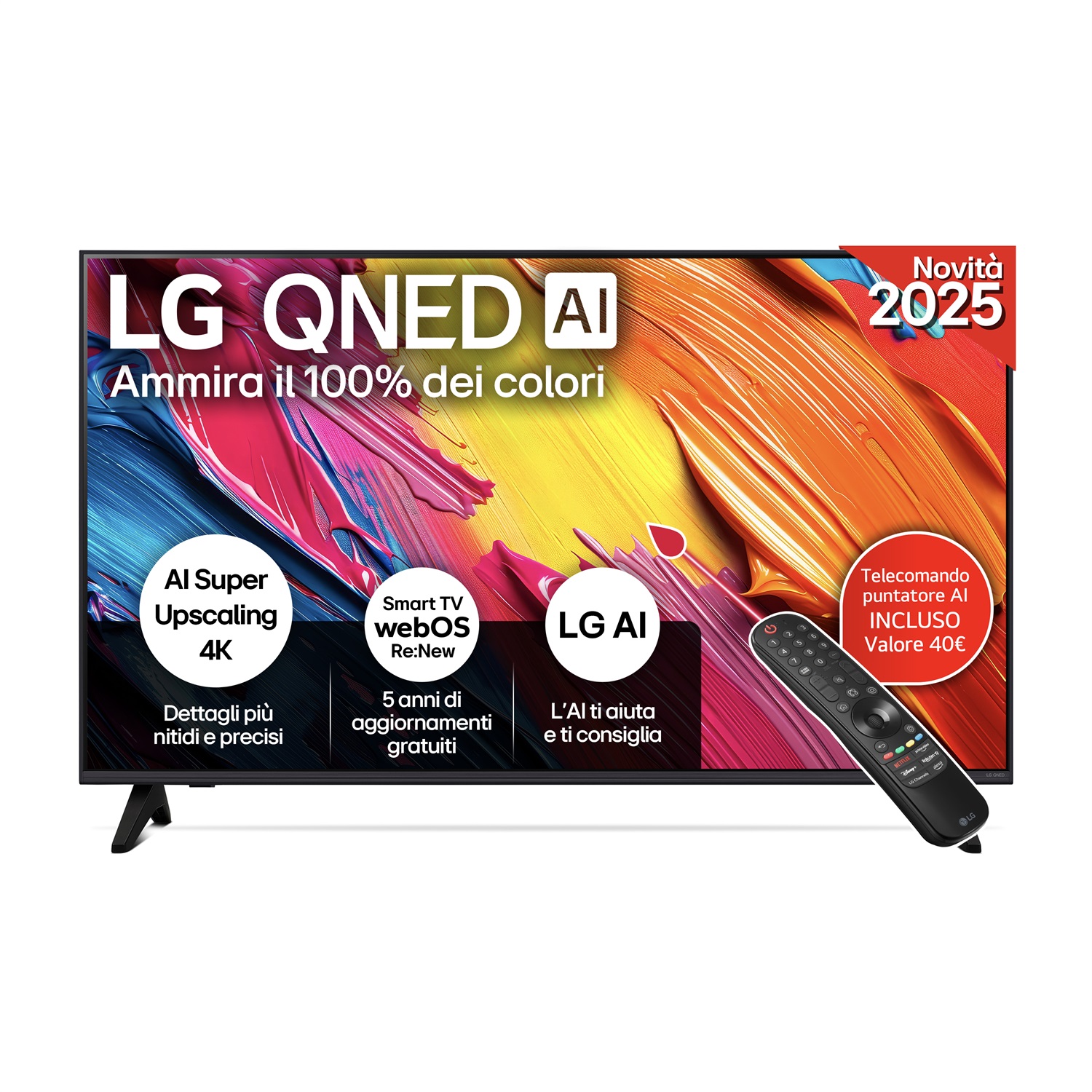 LG QNED AI 43QNED70A6A - Smart TV 43'' 4K Ultra HD, α7 Gen8, HDR10, Dynamic QNED Color, 20W, 3 HDMI, Game Optimizer, WebOS 25