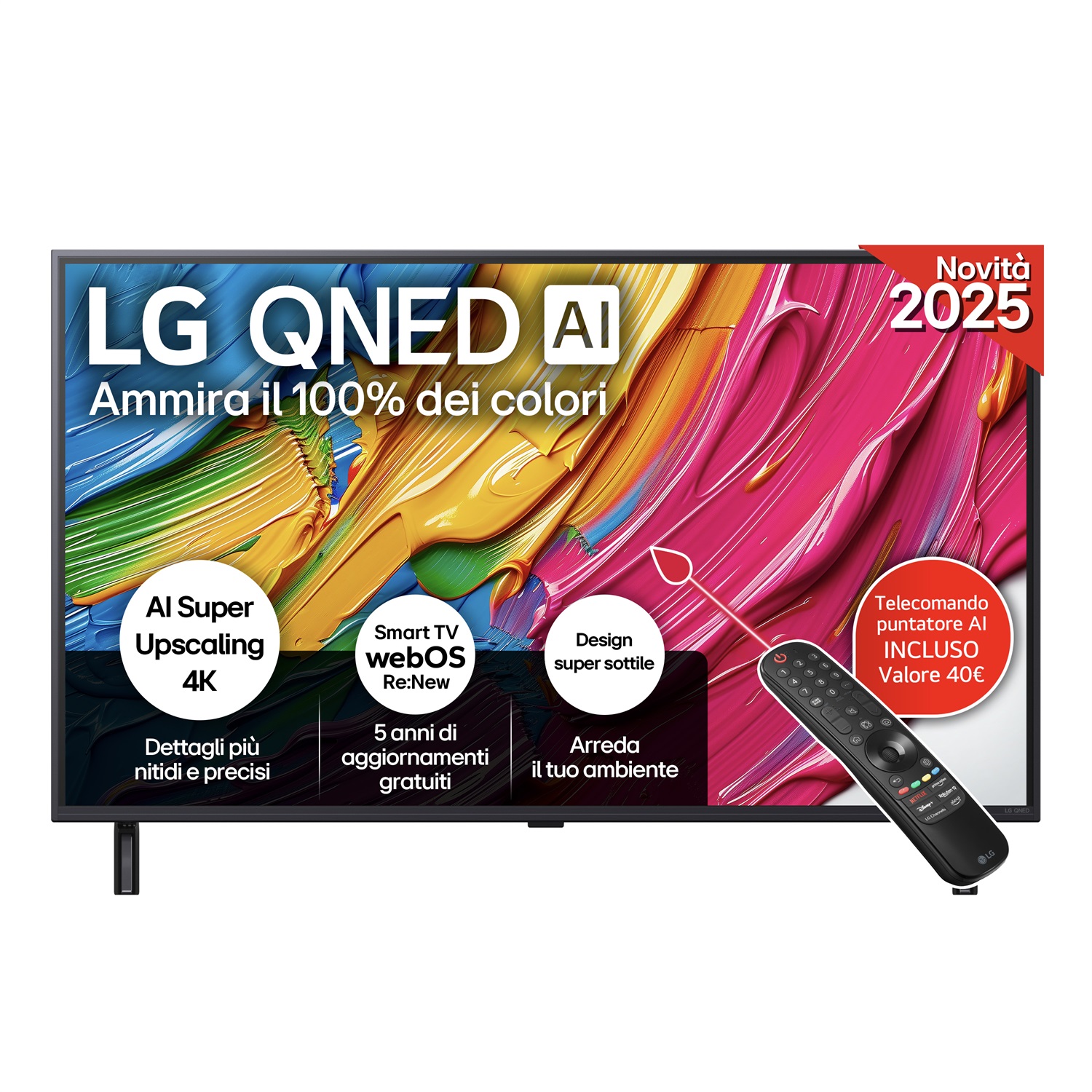 LG QNED AI 43QNED80A6B Smart TV 43'' 4K Ultra HD, α7 Gen8, HDR10, 20W, 3 HDMI, Game Optimizer, WebOS 25