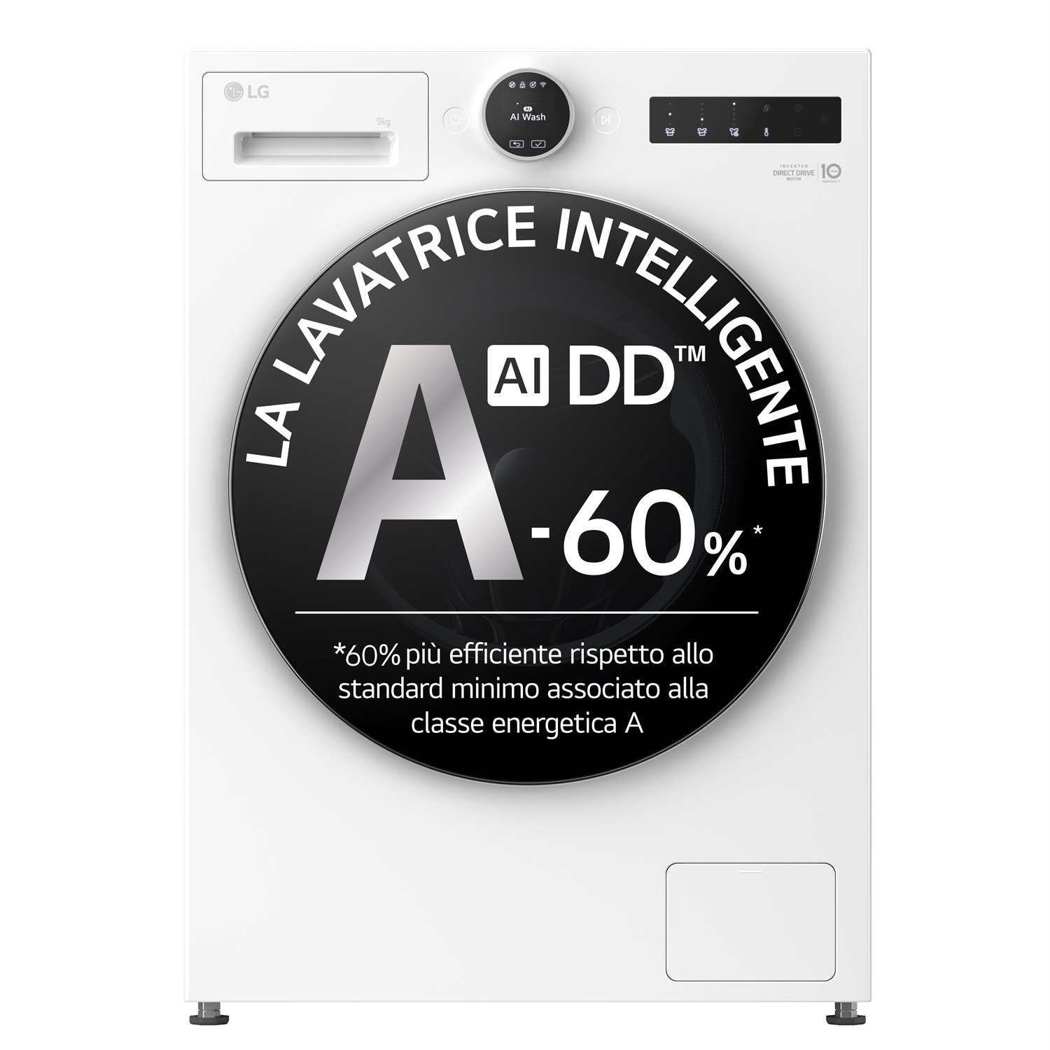 LG F4X9009TWCE Lavatrice 9kg AI DD™ con TurboWash 360º, Classe A-60%, 1400 giri, Wi-Fi, Display Easy Circle