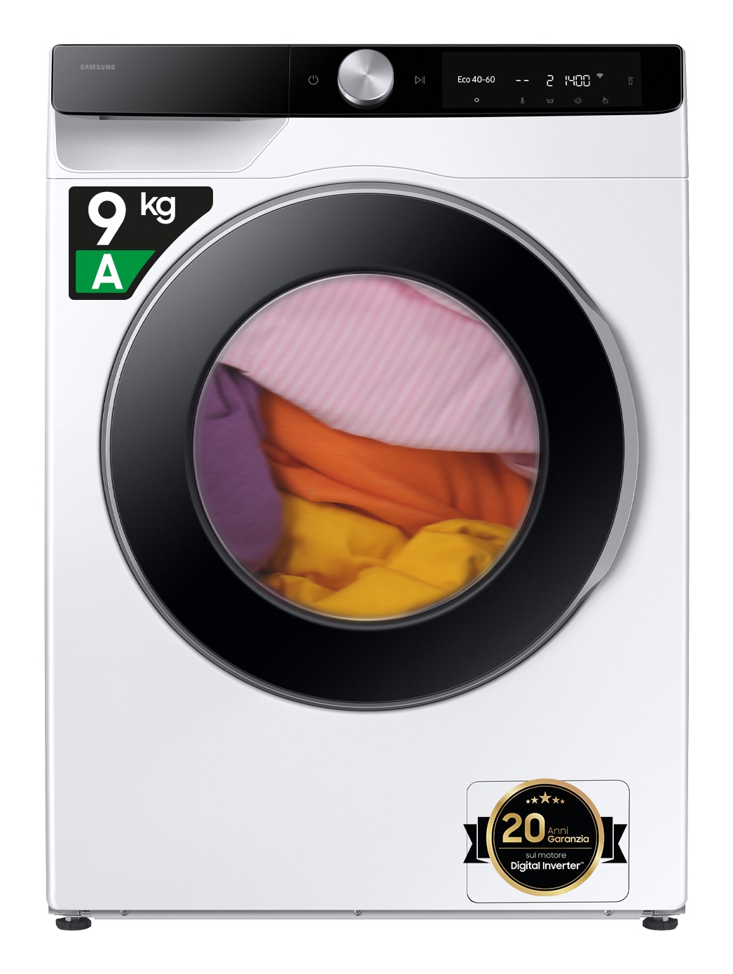 Samsung WW90DG6G94LKU3 Lavatrice Slim 9 kg Caricamento Frontale 1400 Giri/min Classe A Wi-Fi Ecodosatore
