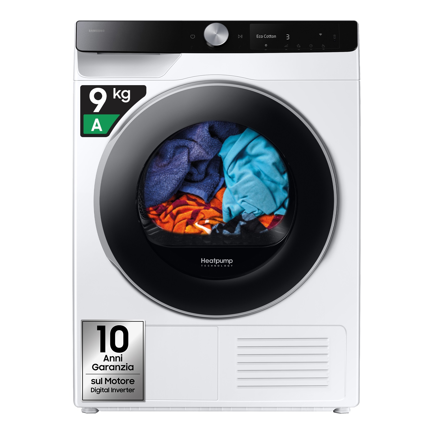 Samsung DV90DG6845LKU3 Asciugatrice 9 kg Classe A con Pompa di Calore, AI Control, Wi-Fi e Tecnologia Optimal Dry - Bianco