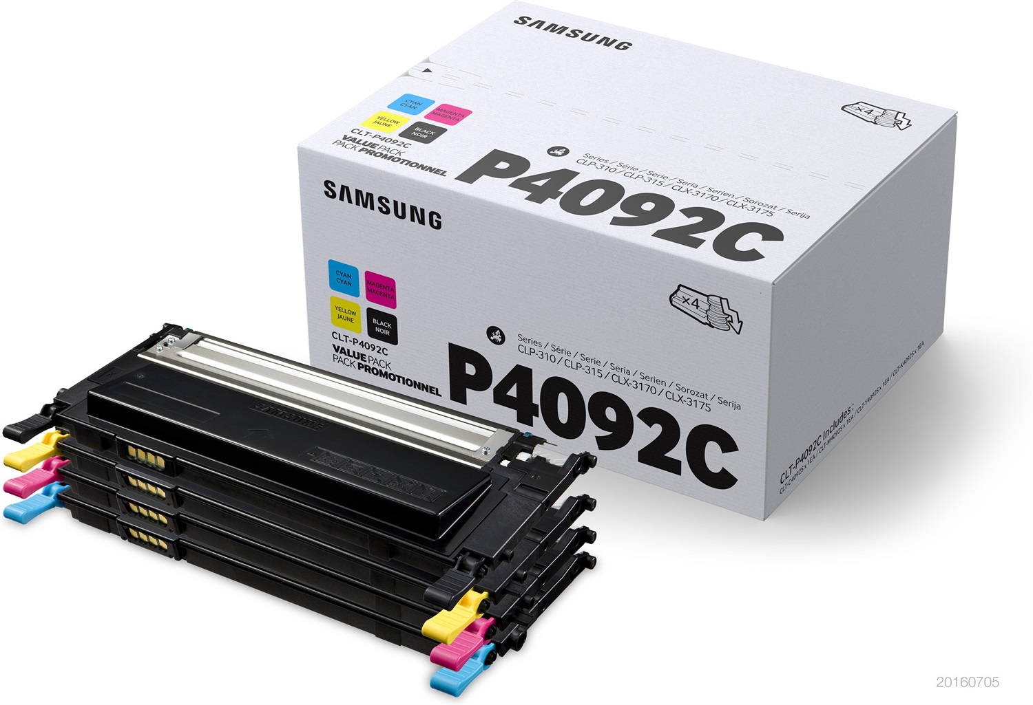 Samsung Toner Originale CLT-P4092C - Confezione da 4 cartucce (Nero, Ciano, Magenta, Giallo) per stampanti CLP-310/CLX-3170