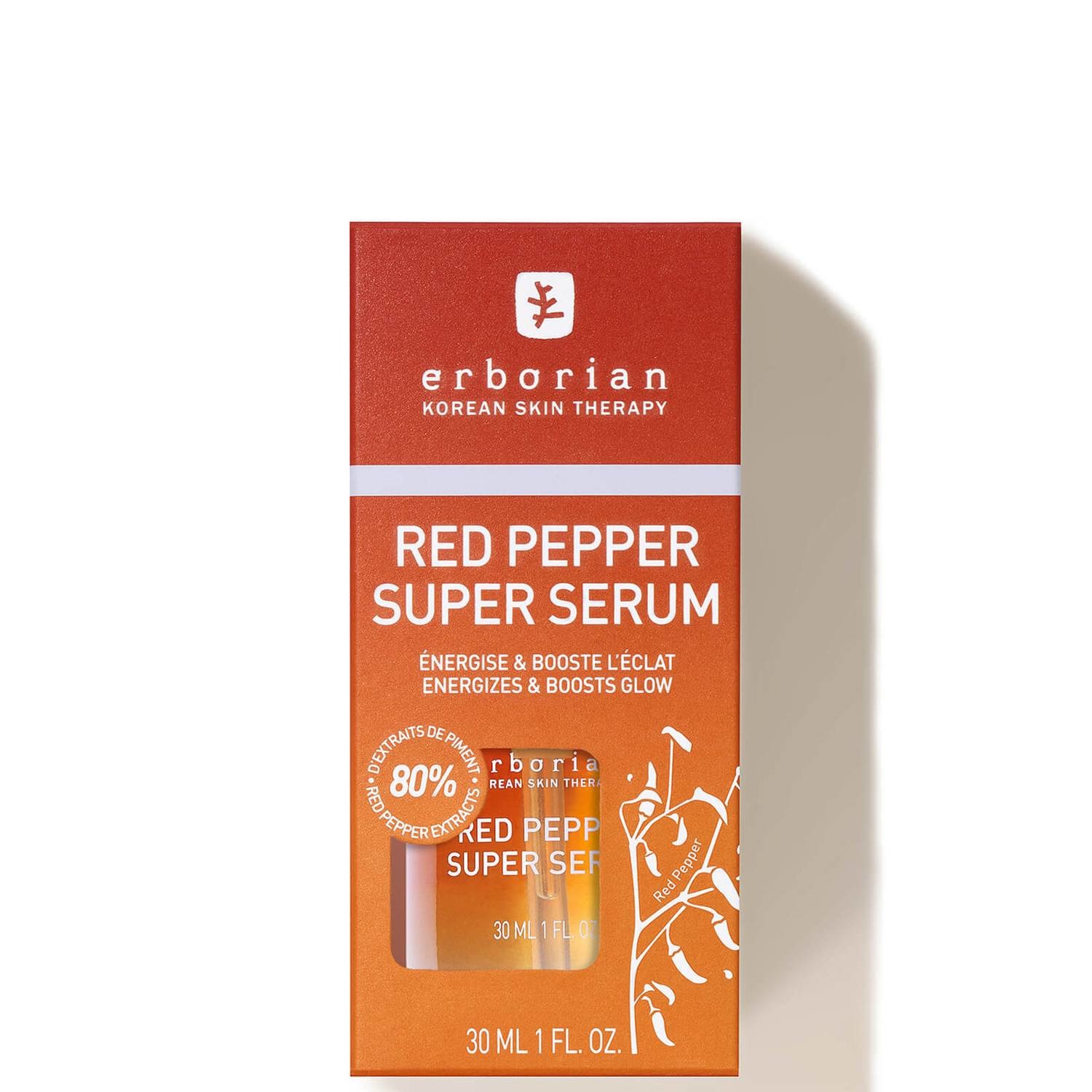 Erborian Red Pepper Super Serum 30ml - Siero Viso Energizzante e Illuminante con 80% di Estratto di Pepe Rosso